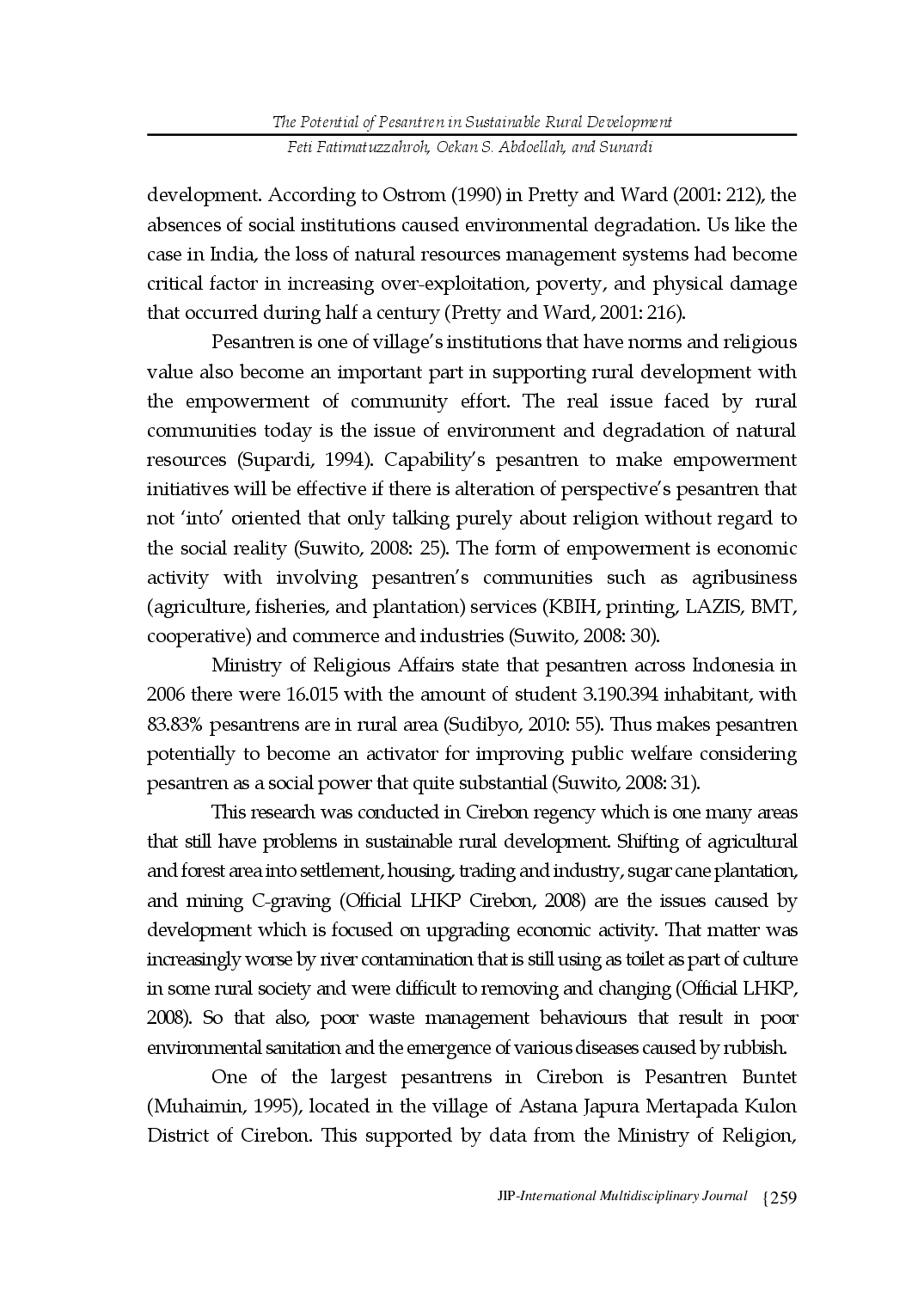 juris THE POTENTIAL OF PESANTREN IN SUSTAINABLE RURAL DEVELOPMENT Case Study Pesantren Buntet in Rural Mertapada Kulon Subdistrict Astana Japura Regency Cirebon Province West Java