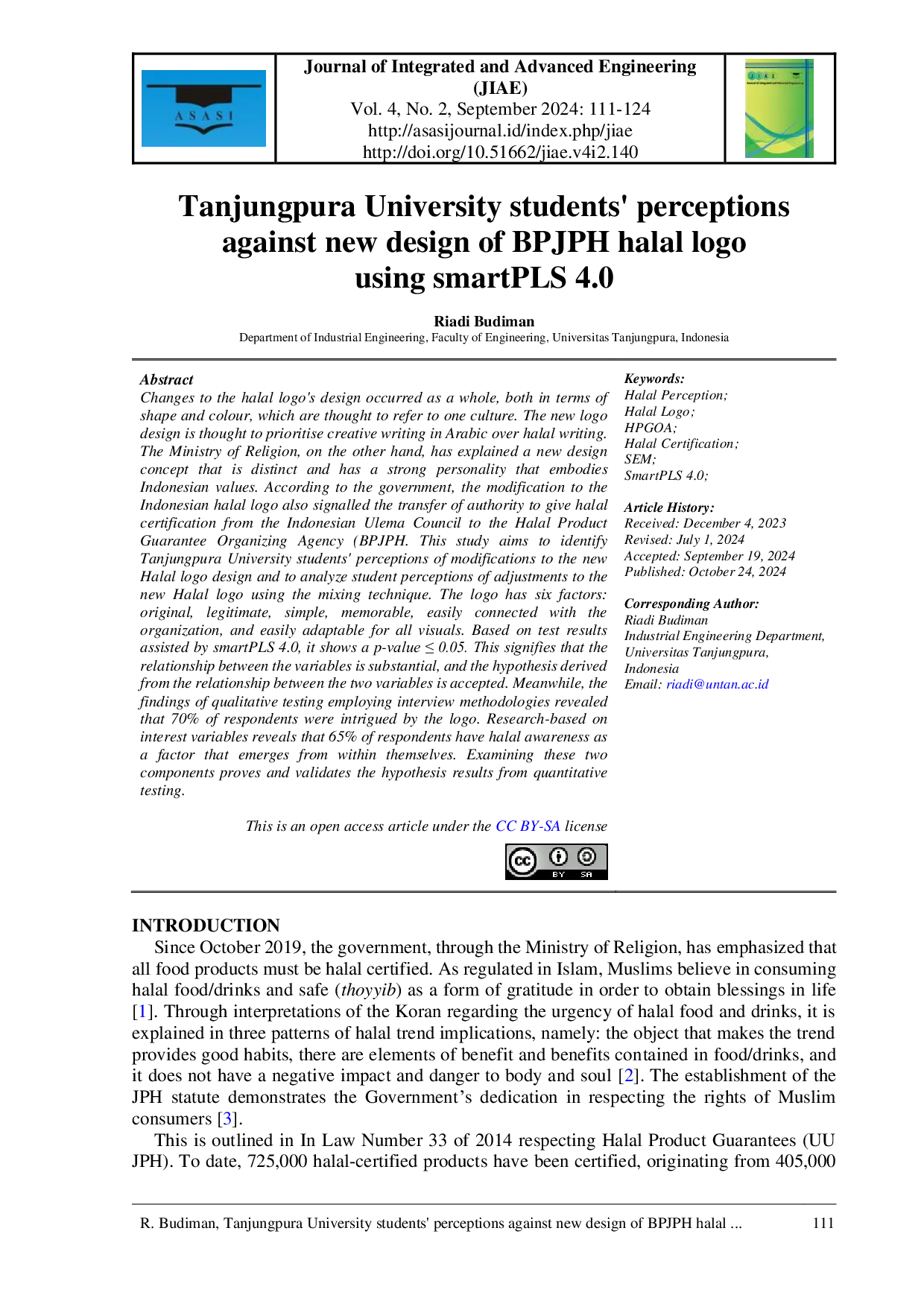 JURIS Tanjungpura University students perceptions against new design of BPJPH halal logo using smartPLS 4 0
