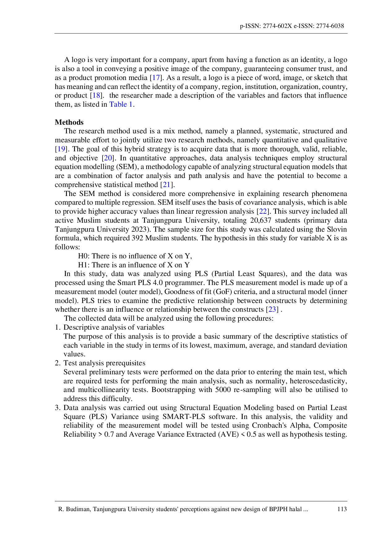 JURIS Tanjungpura University students perceptions against new design of BPJPH halal logo using smartPLS 4 0