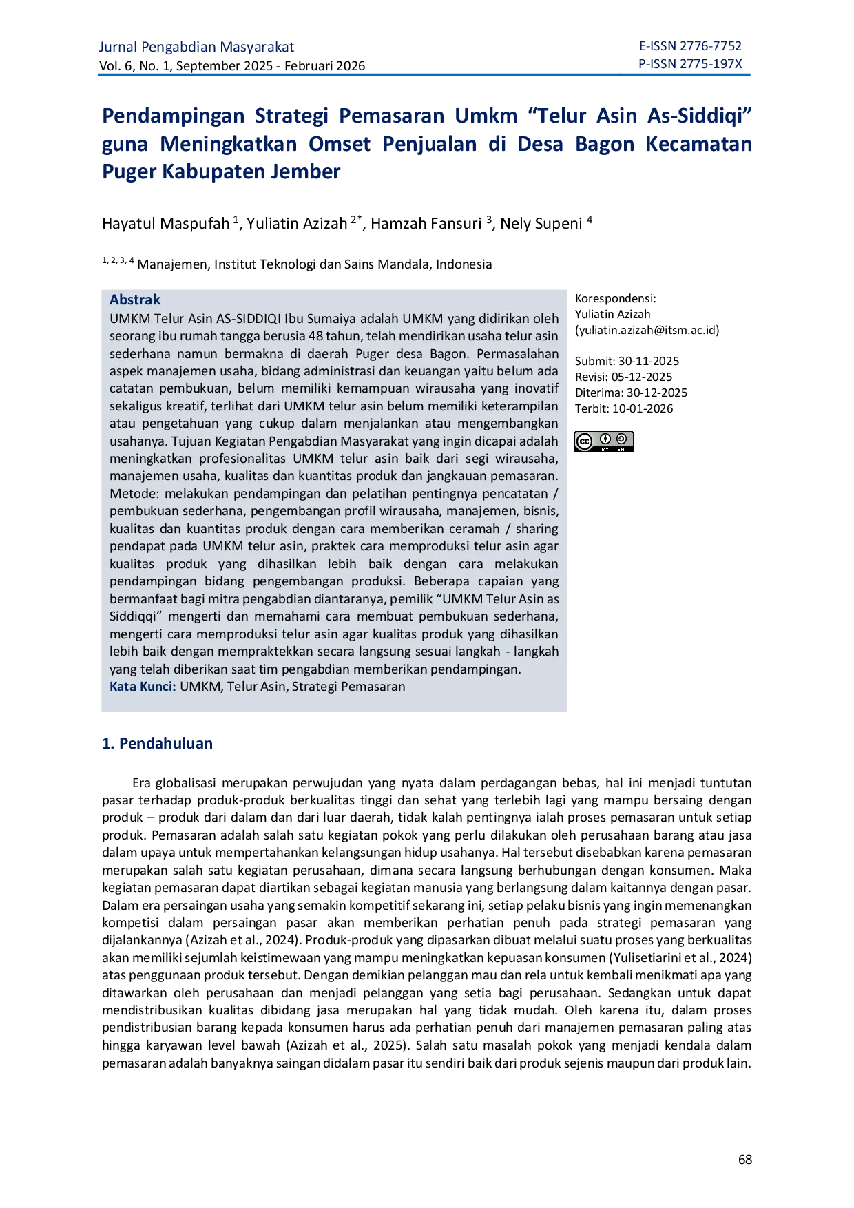 JURIS Pendampingan Strategi Pemasaran Umkm Telur Asin As Siddiqi Guna Meningkatkan Omset Penjualan di Desa Bagon Kecamatan Puger Kabupaten Jember