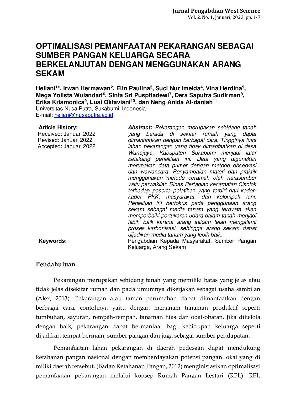 JURIS Optimalisasi Pemanfaatan Pekarangan Sebagai Sumber Pangan Keluarga Secara Berkelanjutan dengan Menggunakan Arang Sekam