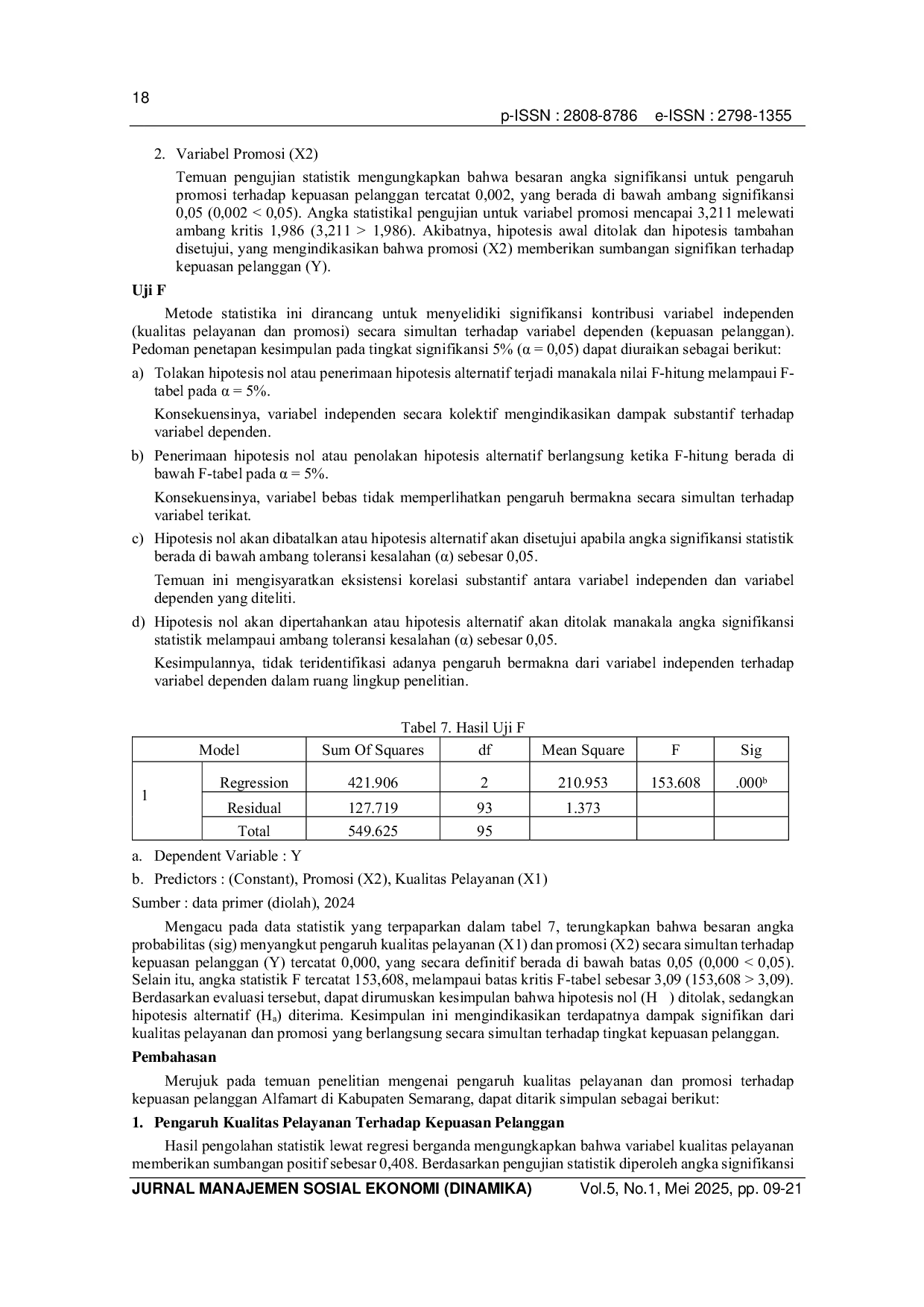 JURIS Pengaruh Kualitas Pelayanan Dan Promosi Terhadap Kepuasan Pelanggan Pada Alfamart Di Kabupaten Semarang