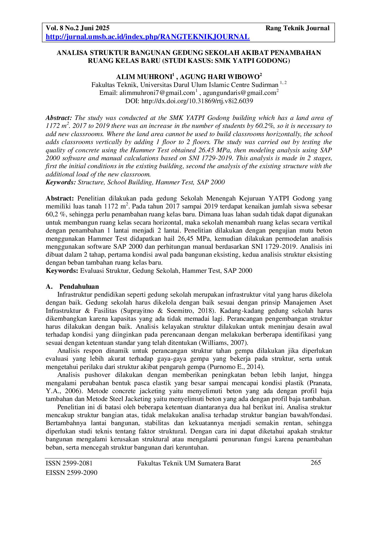 JURIS Analisa Struktur Bangunan Gedung Sekolah Akibat Penambahan Ruang Kelas Baru Studi Kasus SMK YATPI Godong