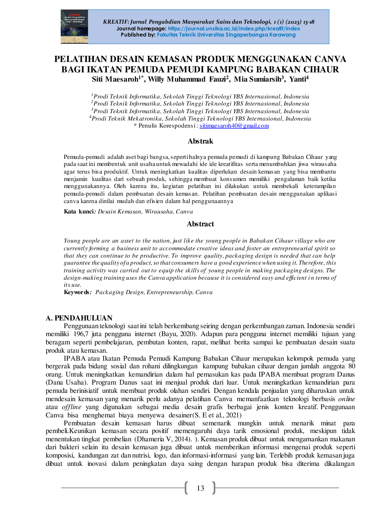 JURIS Pelatihan Desain Kemasan Produk Menggunakan Canva Bagi Ikatan Pemuda Pemudi Kampung Babakan Cihaur