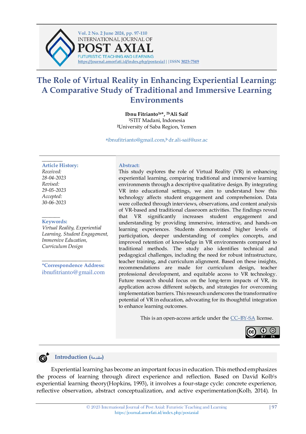 JURIS The Role of Virtual Reality in Enhancing Experiential Learning A Comparative Study of Traditional and Immersive Learning Environments