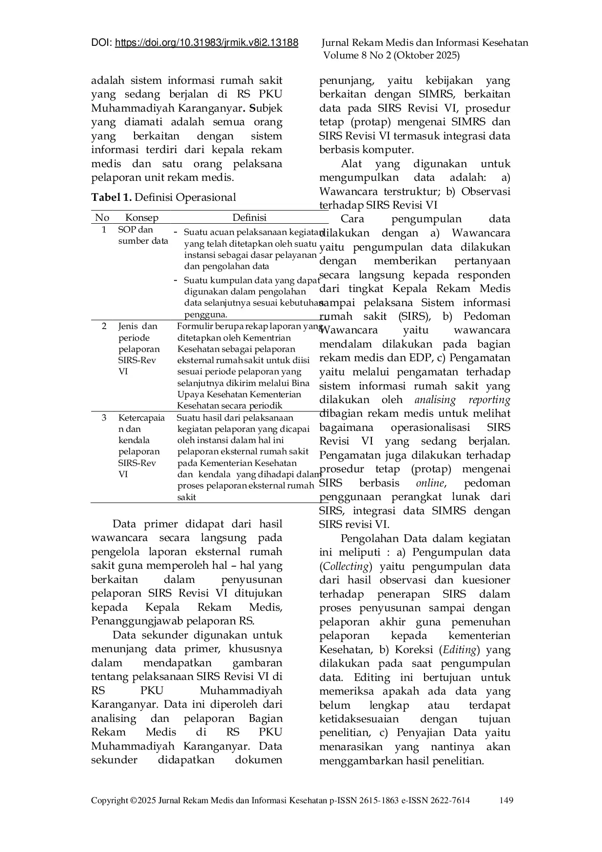 JURIS External Reporting Analysis of Hospital Information System SIRS Revision VI at Hospital