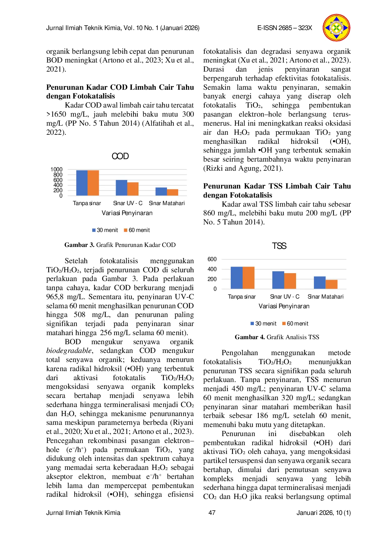 JURIS Evaluasi Efektivitas Fotokatalisis TiOCC dan HCCOCC terhadap Pengolahan Limbah Cair dari Industri Tahu