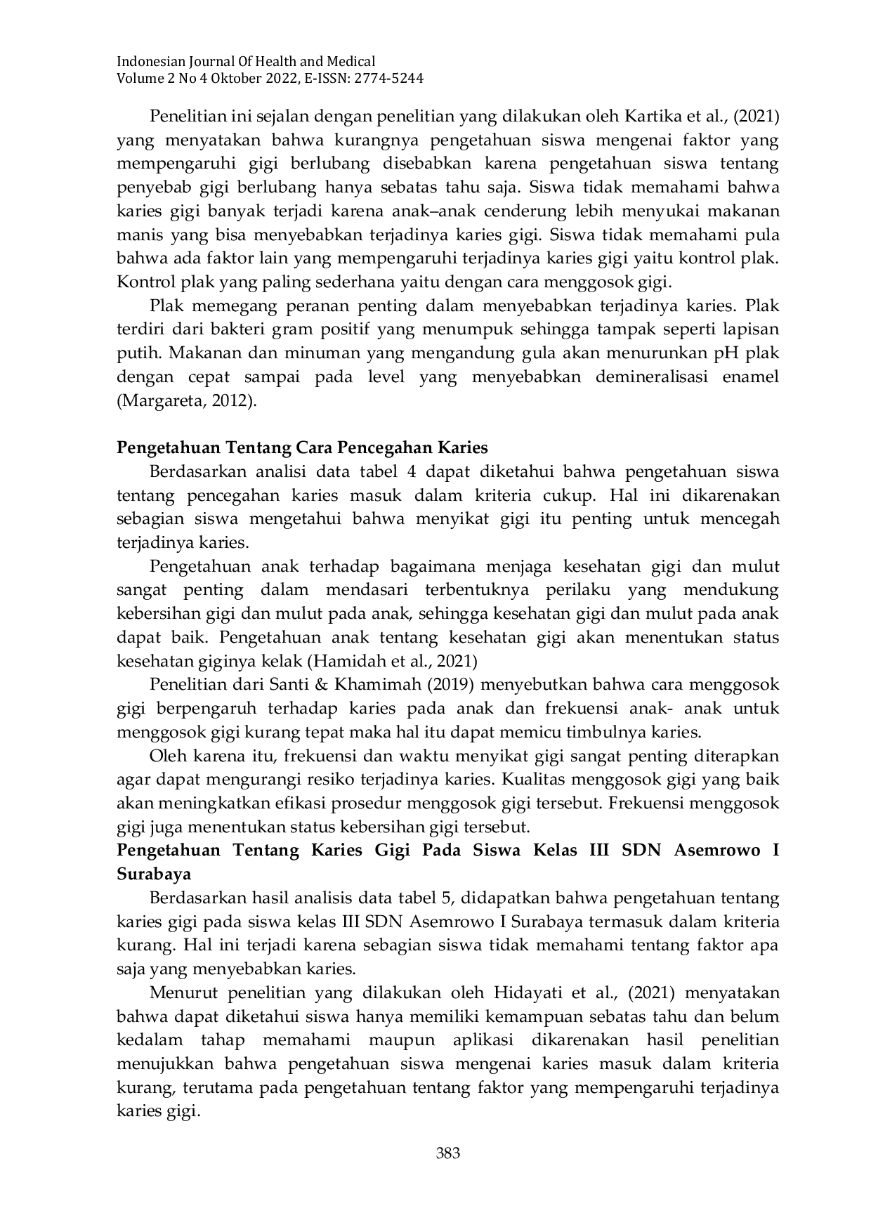 JURIS Pengetahuan Tentang Karies Gigi Pada Siswa Kelas III Sdn Asemrowo I Surabaya