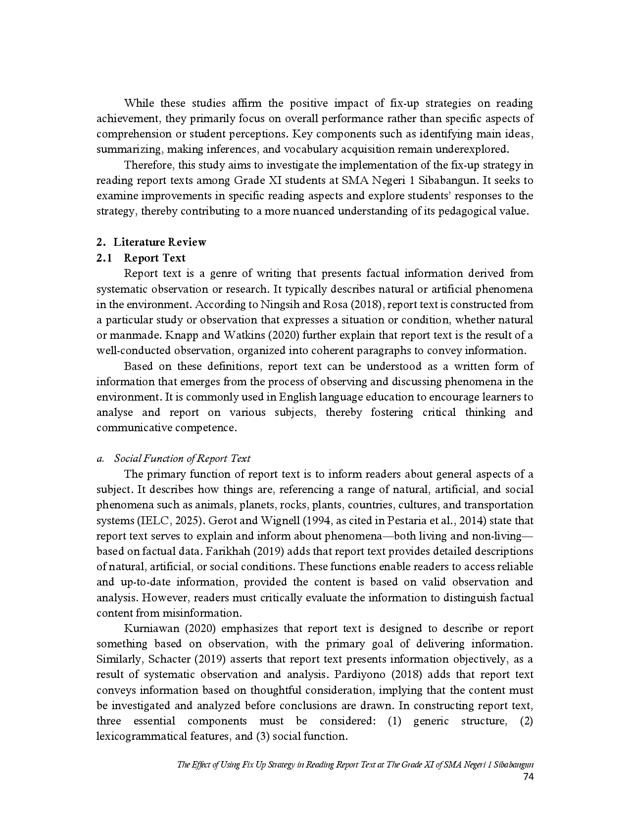juris The Effect of Using Fix Up Strategy in Reading Report Text at The Grade XI of SMA Negeri 1 Sibabangun