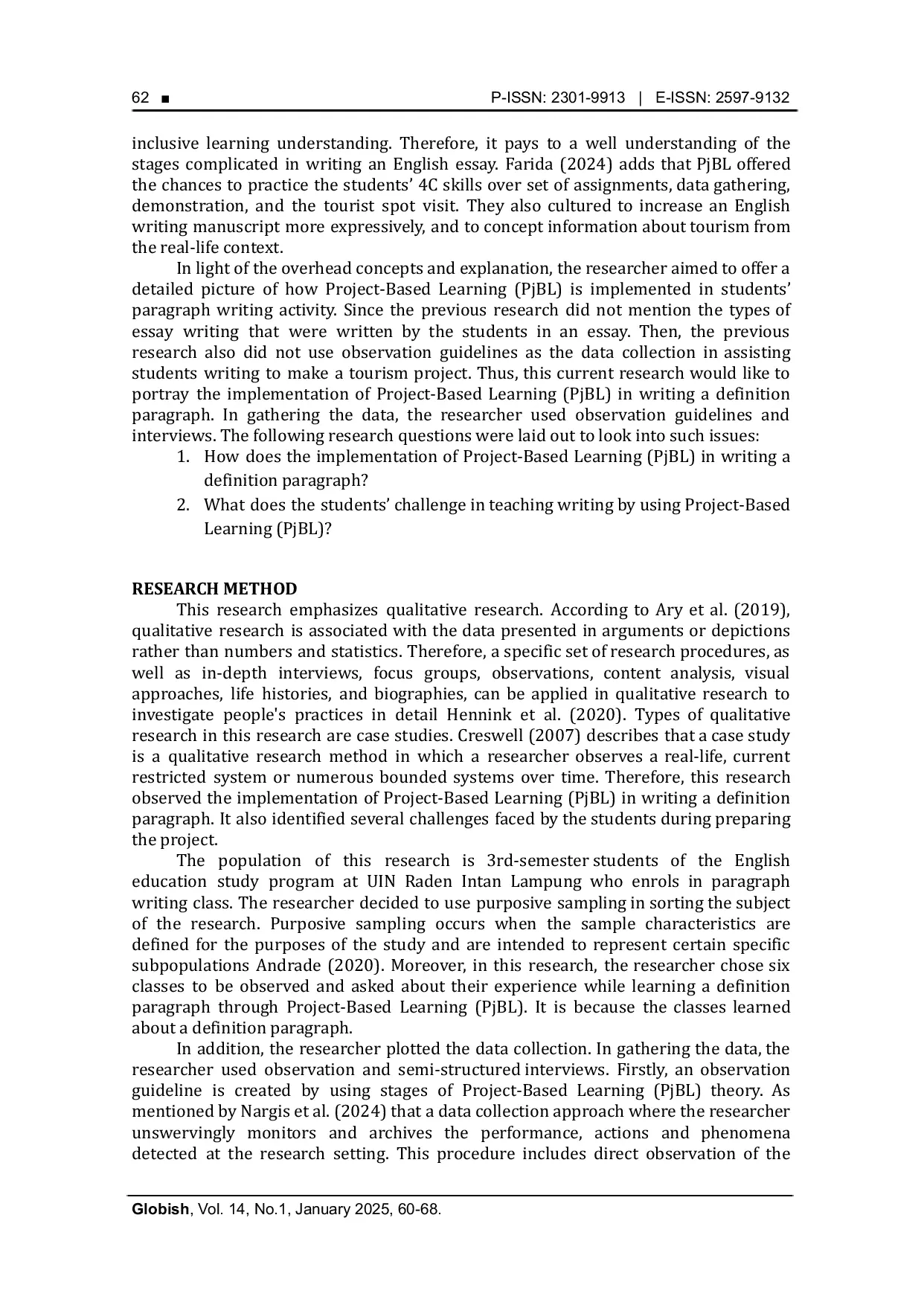JURIS Transformative Learning Exploring Project Based Learning into Paragraph Writing