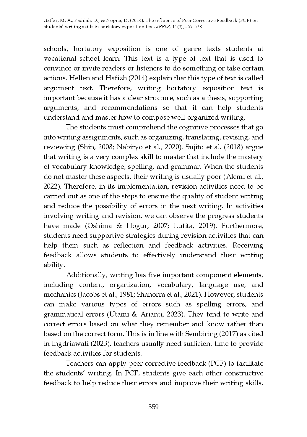 juris The Influence of Peer Corrective Feedback PCF on Students Writing Skills in Hortatory Exposition Text