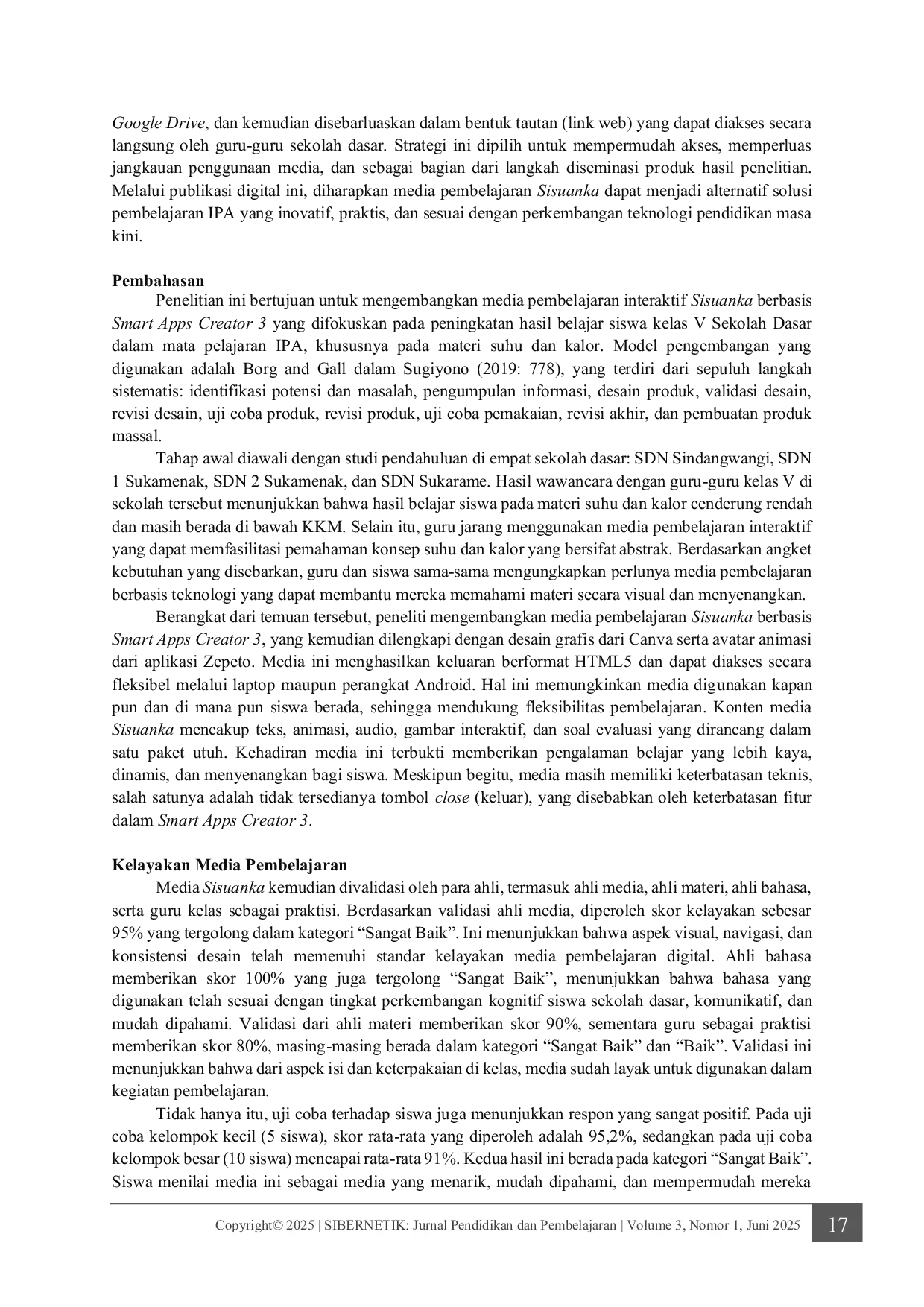JURIS Pengembangan Media Pembelajaran Interaktif Sisuanka Berbasis Smart Apps Creator 3 untuk Meningkatkan Hasil Belajar Siswa Kelas V SD pada Materi Suhu dan Kalor
