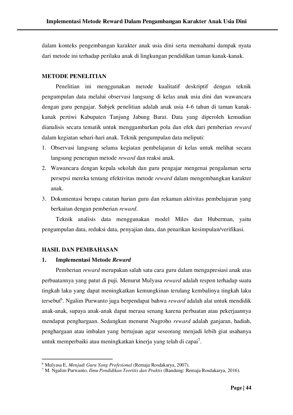 JURIS Implementasi Metode Reward Dalam Pengambangan Karakter Anak Usia Dini