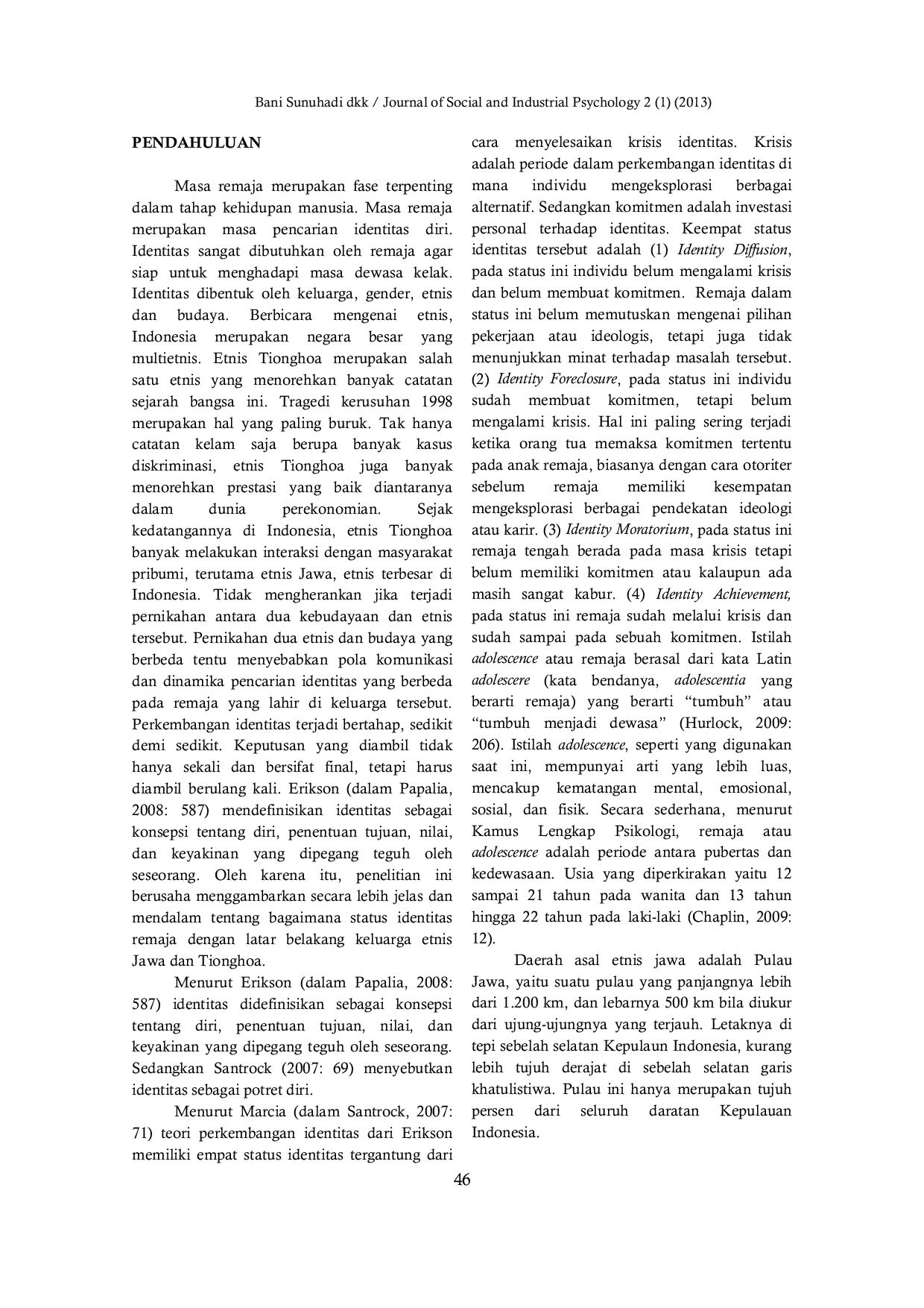 JURIS Status Identitas Remaja Dengan Latar Belakang Keluarga Etnis Jawa Dan Tionghoa