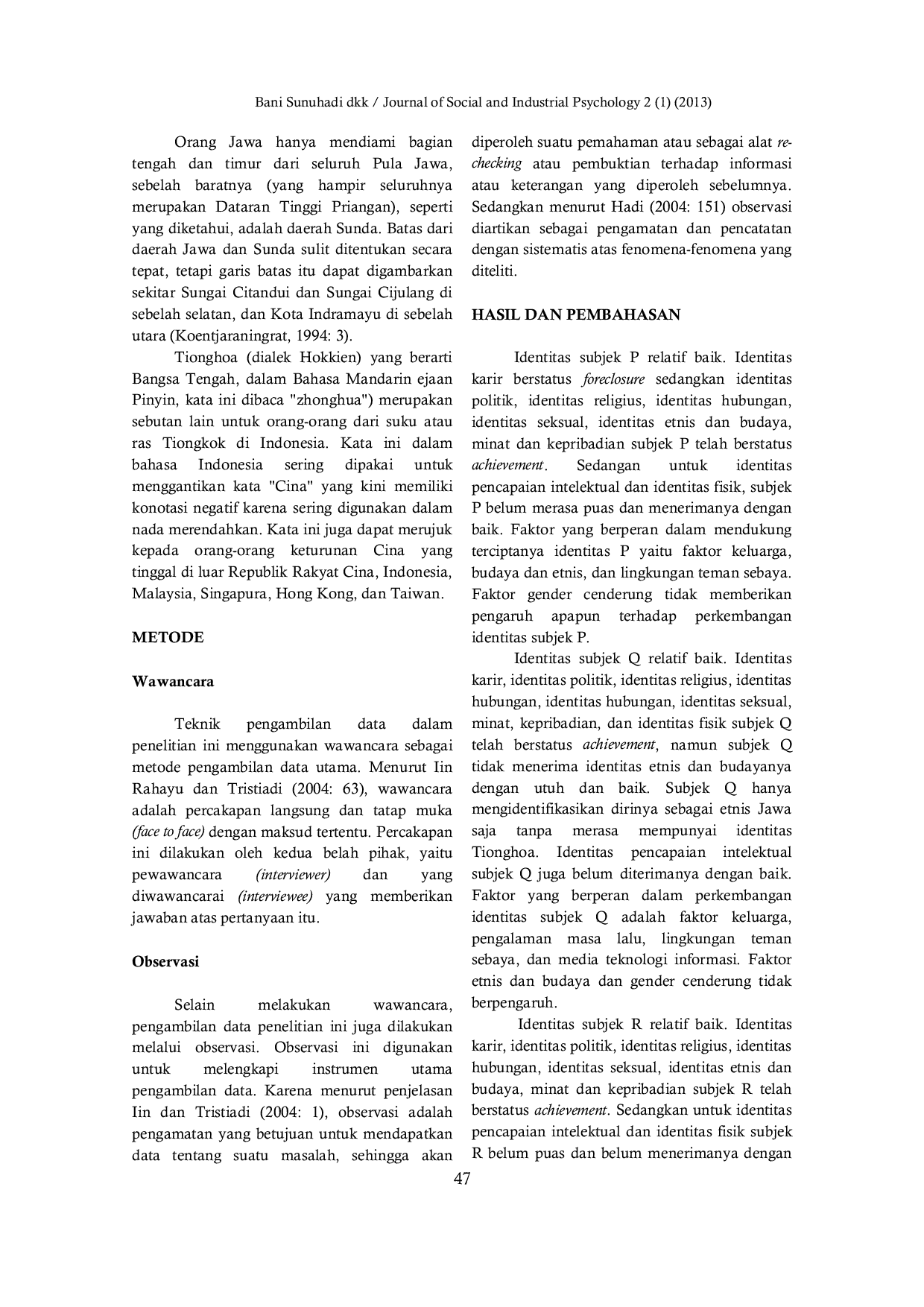 JURIS Status Identitas Remaja Dengan Latar Belakang Keluarga Etnis Jawa Dan Tionghoa