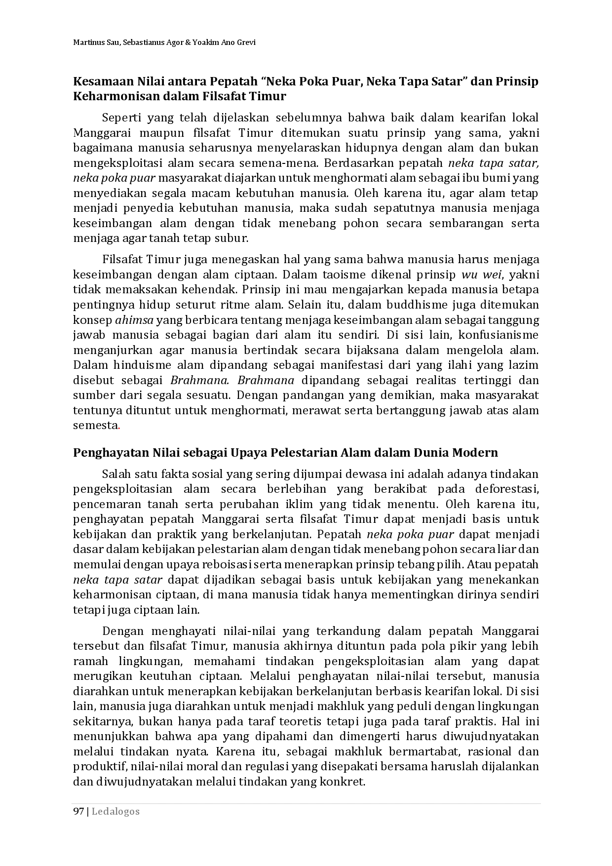 juris Mengintegrasikan Pepatah Manggarai Neka Tapa Satar Neka Poka Puar dengan Prinsip Keharmonisan Alam dalam Filsafat Timur