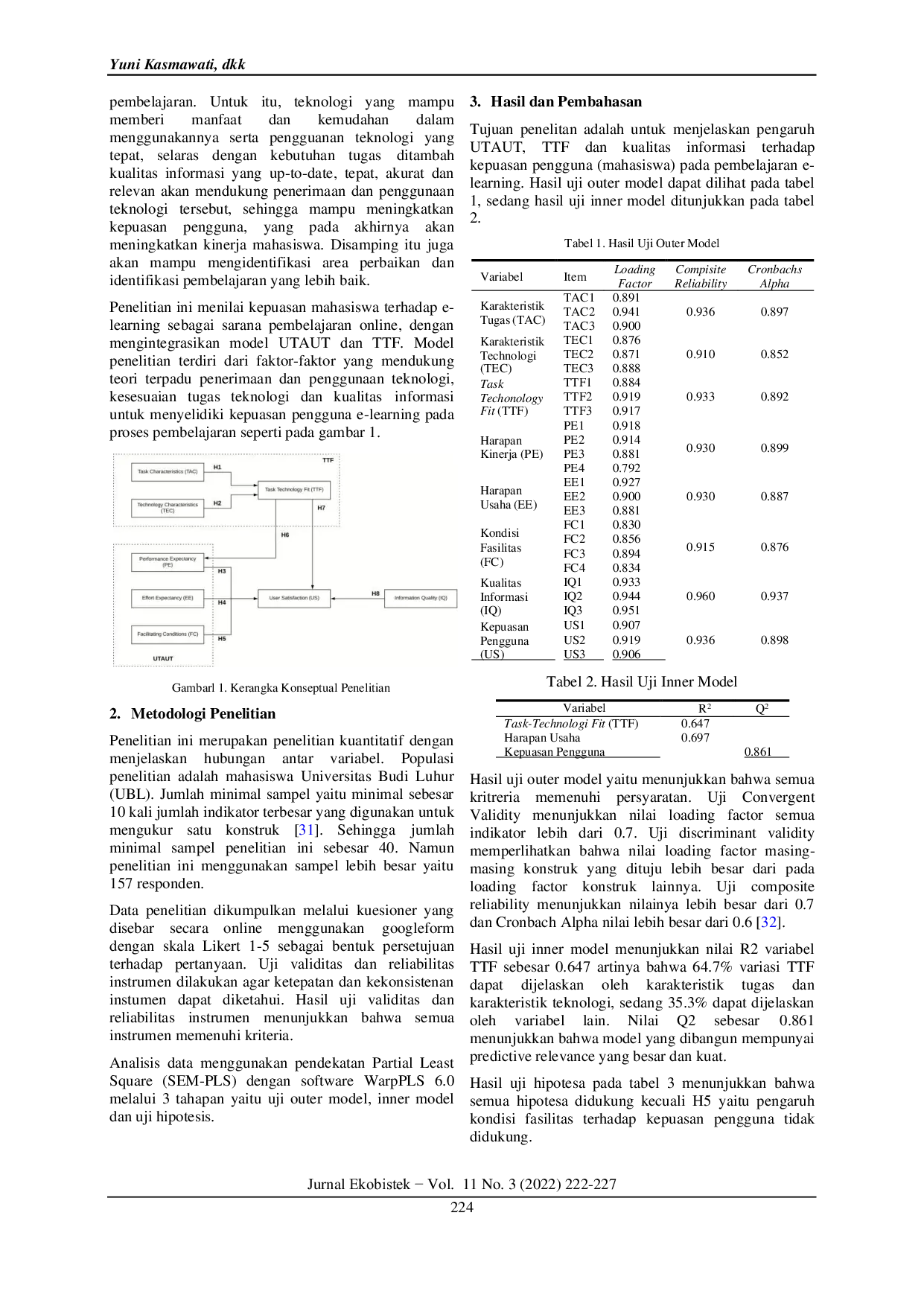 JURIS Peran Integrasi Model UTAUT dan TFF untuk Kepuasan Pengguna E Learning