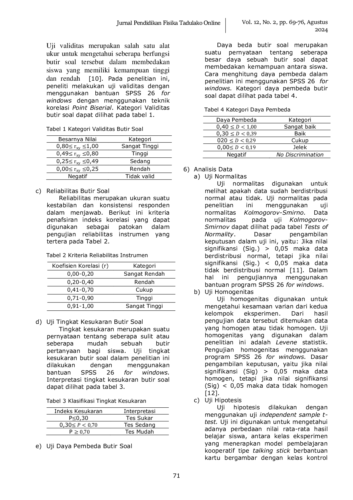 JURIS Pengaruh Model Pembelajaran Kooperatif Tipe Talking Stick Berbantuan Kartu Bergambar Terhadap Hasil Belajar Siswa Kelas X SMA Negeri 6 Sigi