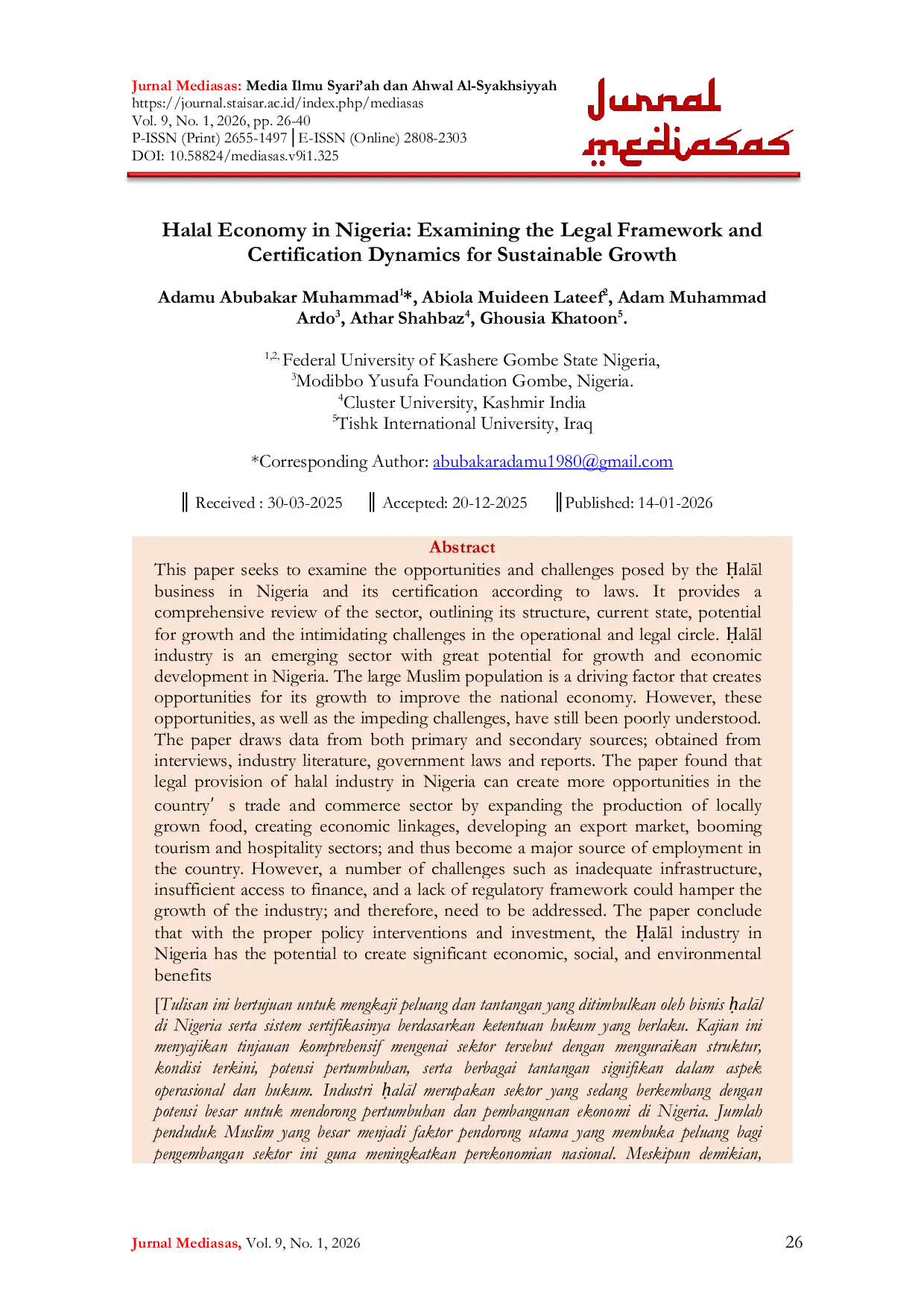 JURIS Halal Economy in Nigeria Examining the Legal Framework and Certification Dynamics for Sustainable Growth