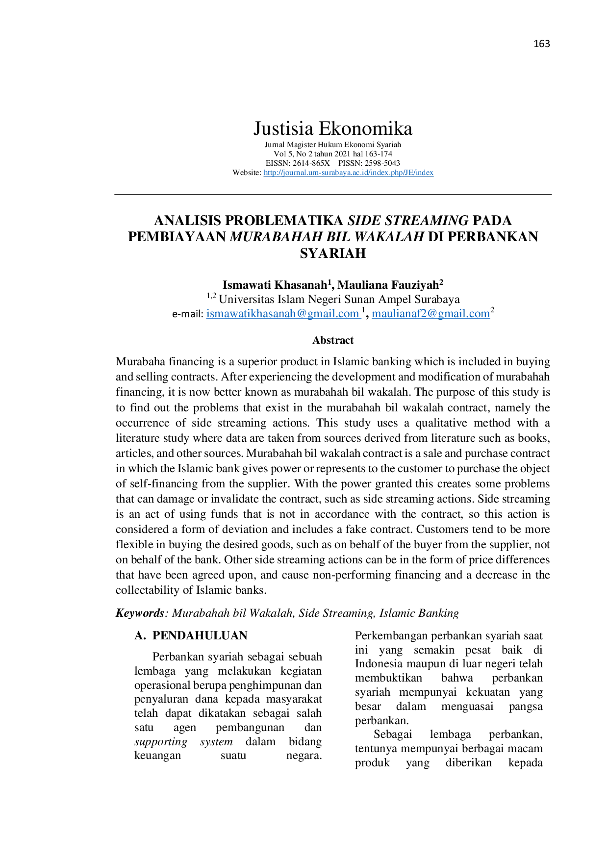 JURIS Analisis Problematika Side Streaming Pada Pembiayaan Murabahah Bil Wakalah Di Perbankan Syariah