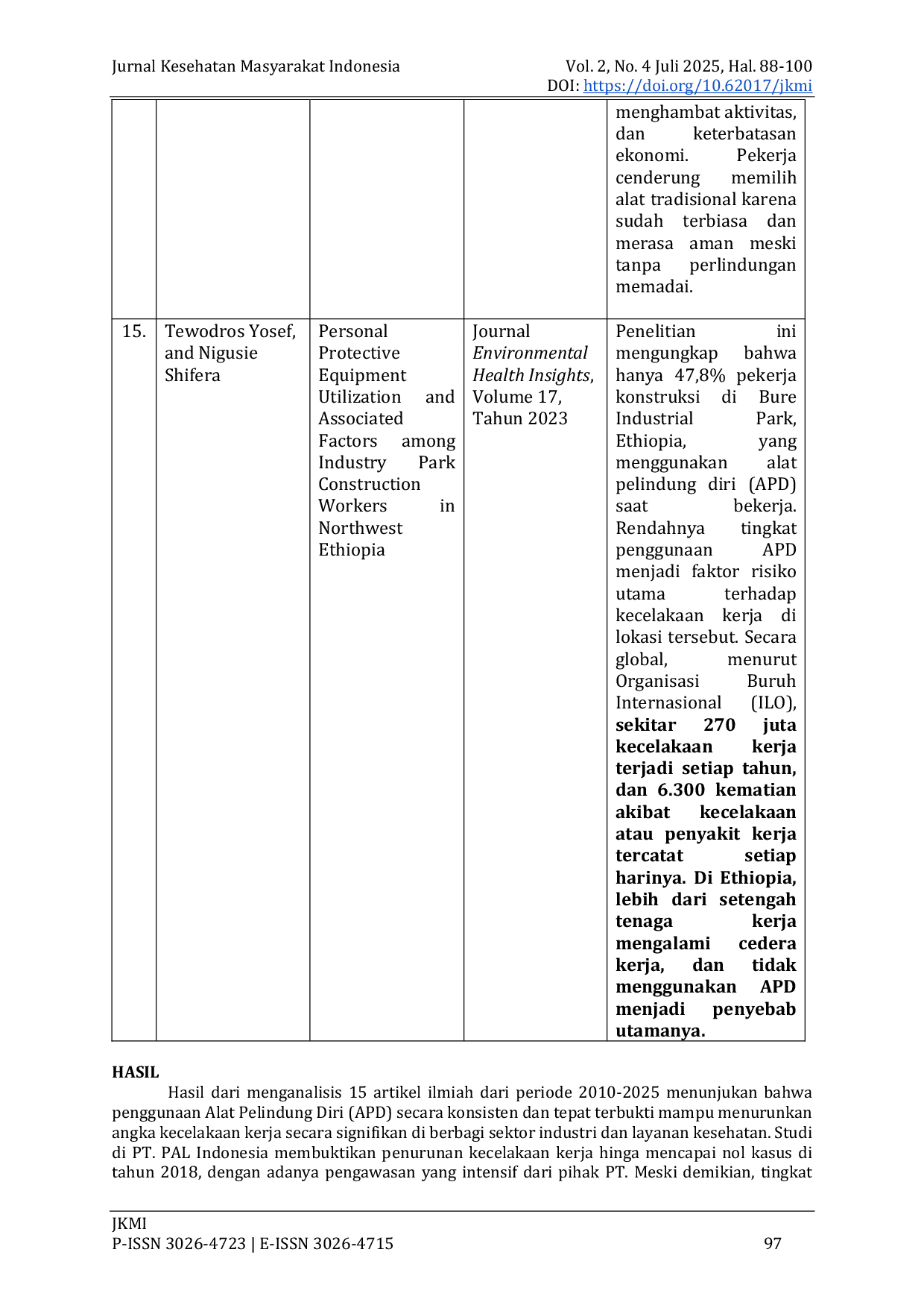 JURIS Hubungan antara Kepatuhan Penggunaan Alat Pelindung Diri APD dan Tingkat Kecelakaan Kerja Sebuah Review Literatur