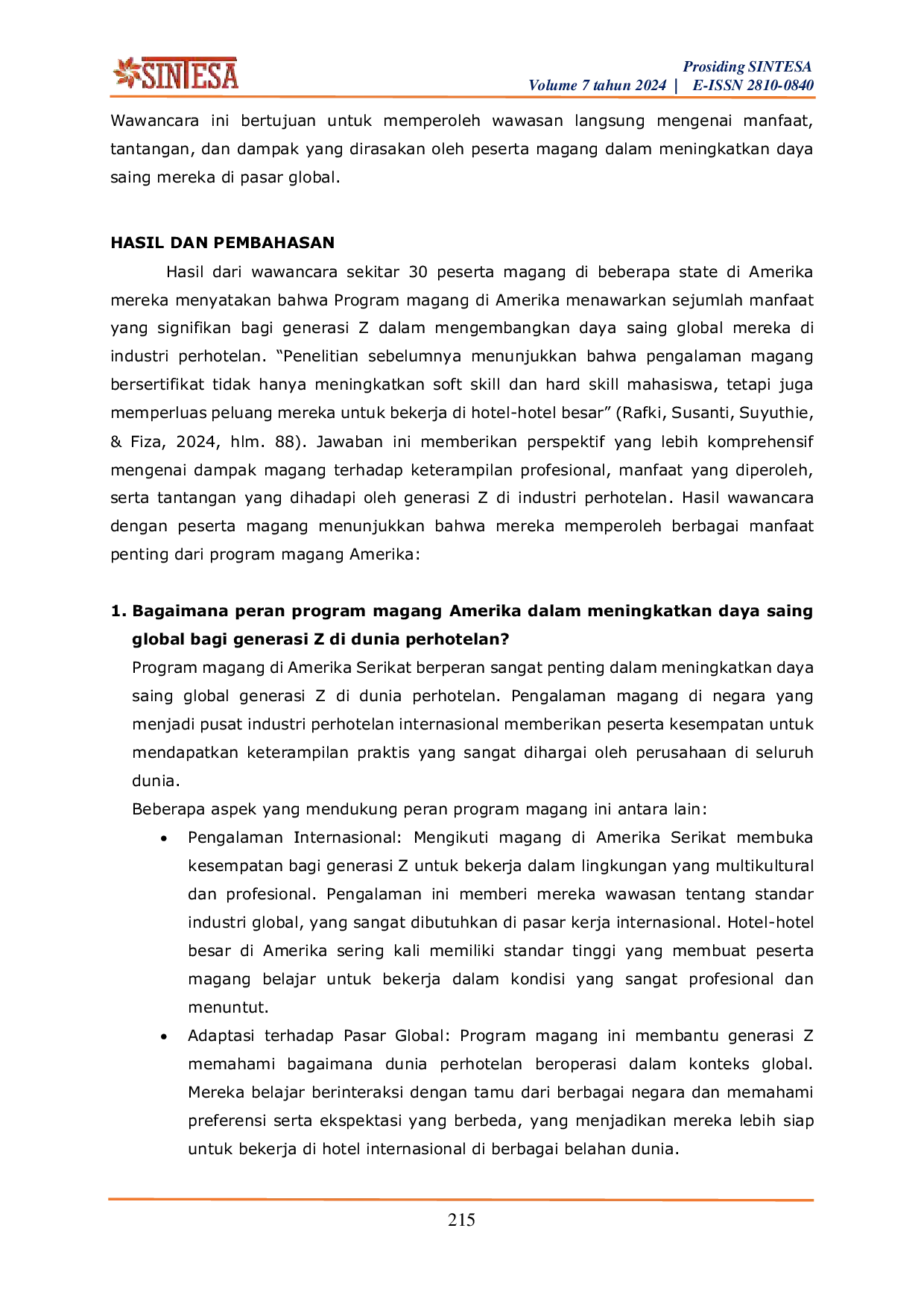 JURIS Peran Program Magang Amerika dalam Meningkatkan Daya Saing Global bagi Gen Z di Dunia Perhotelan