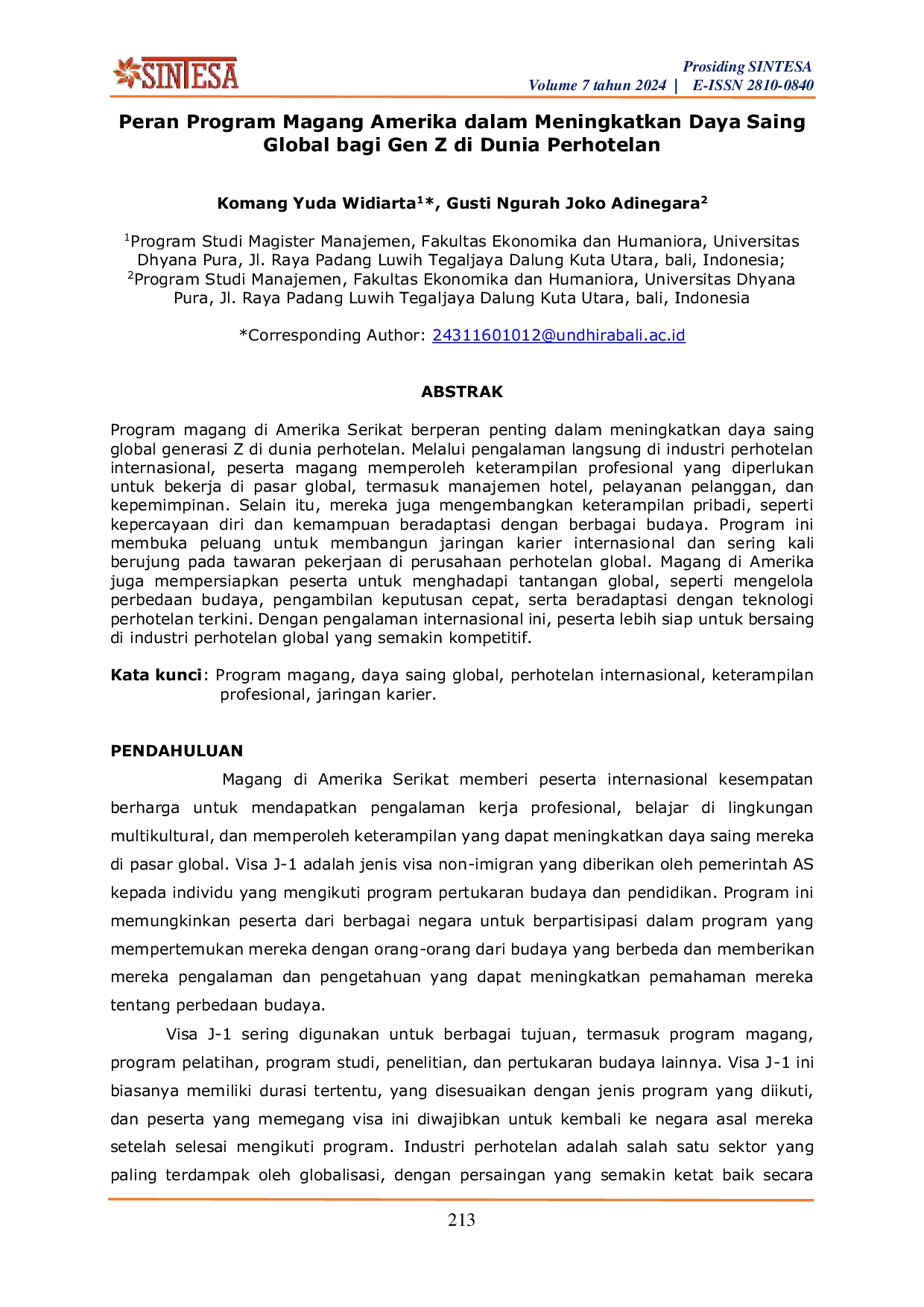 JURIS Peran Program Magang Amerika dalam Meningkatkan Daya Saing Global bagi Gen Z di Dunia Perhotelan