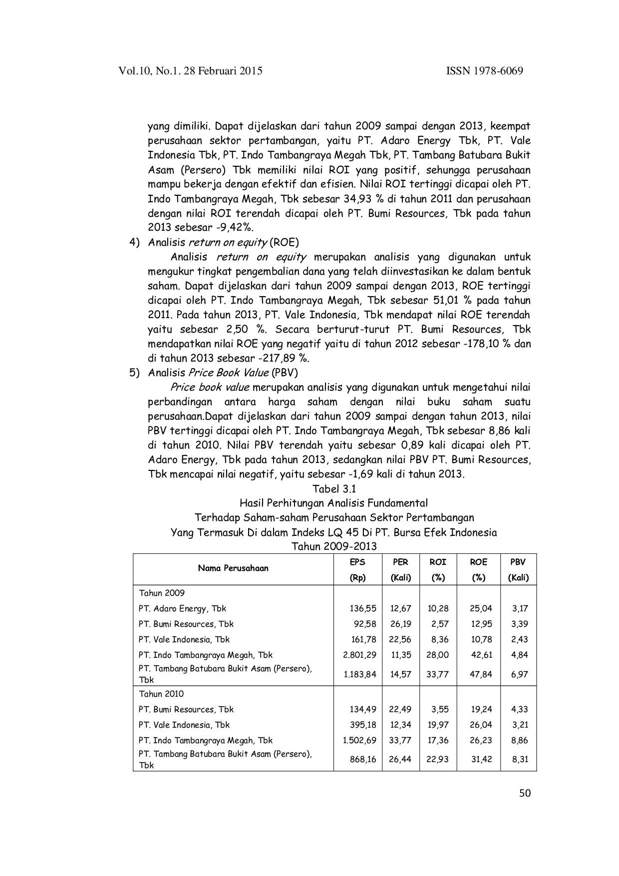 JURIS Analisis Fundamental Terhadap Saham Saham Sektor Pertambangan yang Termasuk di dalam Indeks LQ 45 di PT Bursa Efek Indonesia Tahun 2009 2013