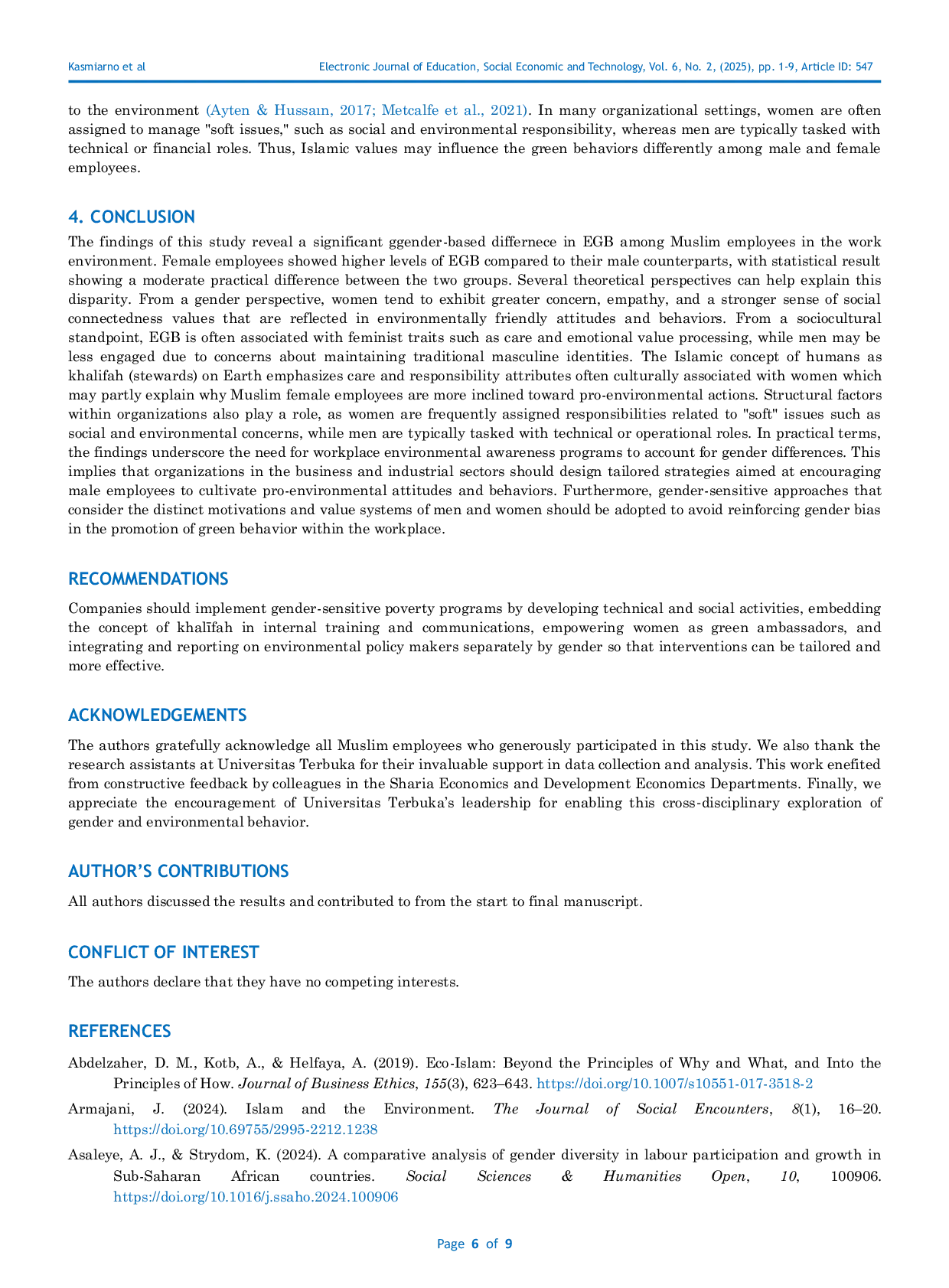 JURIS Islam and Ecology Gender Dynamics in Employee Green Behavior EGB among Muslim Employees