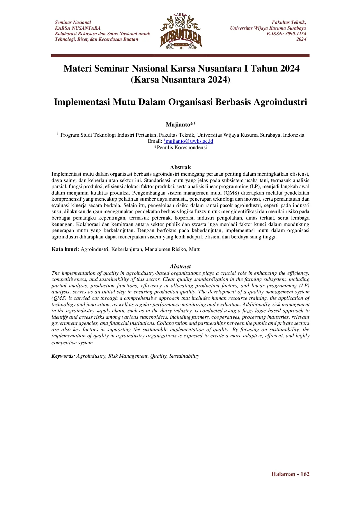 JURIS Implementasi Mutu Dalam Organisasi Berbasis Agroindustri