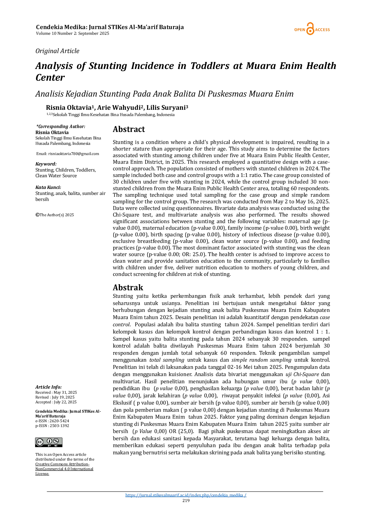 JURIS Analysis of Stunting Incidence in Toddlers at Muara Enim Health Center