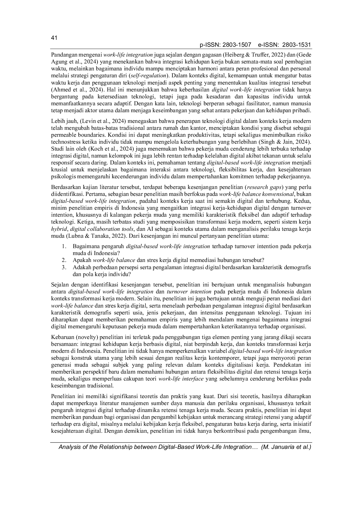 JURIS Analysis of the Relationship between Digital Based Work Life Integration and Turnover Intention among Young Workers in Indonesia within the Context of Modern Work Transformation
