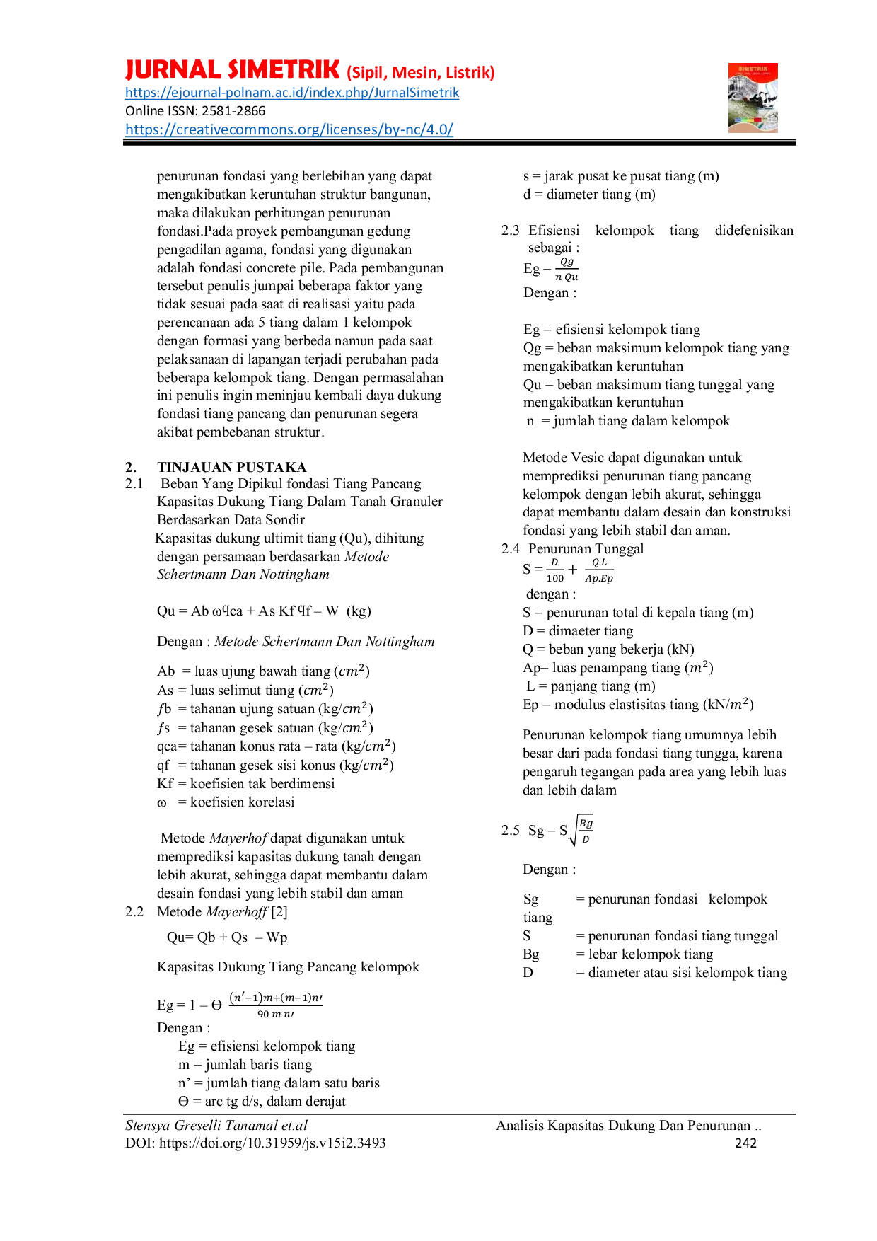 JURIS Analisis Kapasitas Dukung Dan Penurunan Fondasi Tiang Pada Bangunan PA Dataran Hunipopu SBB