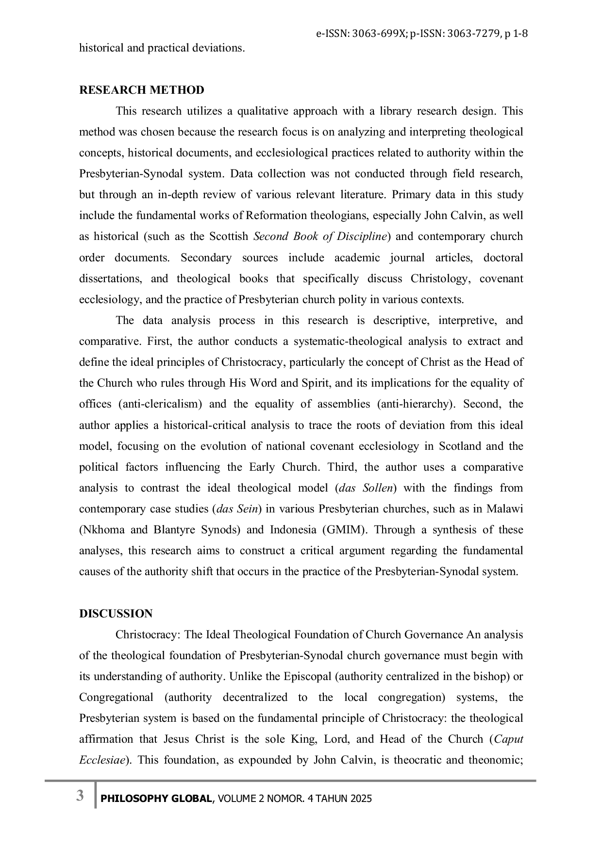 JURIS Christocracy as a Theological Foundation An Analysis of Leadership Authority in the Presbyterian Synodal System