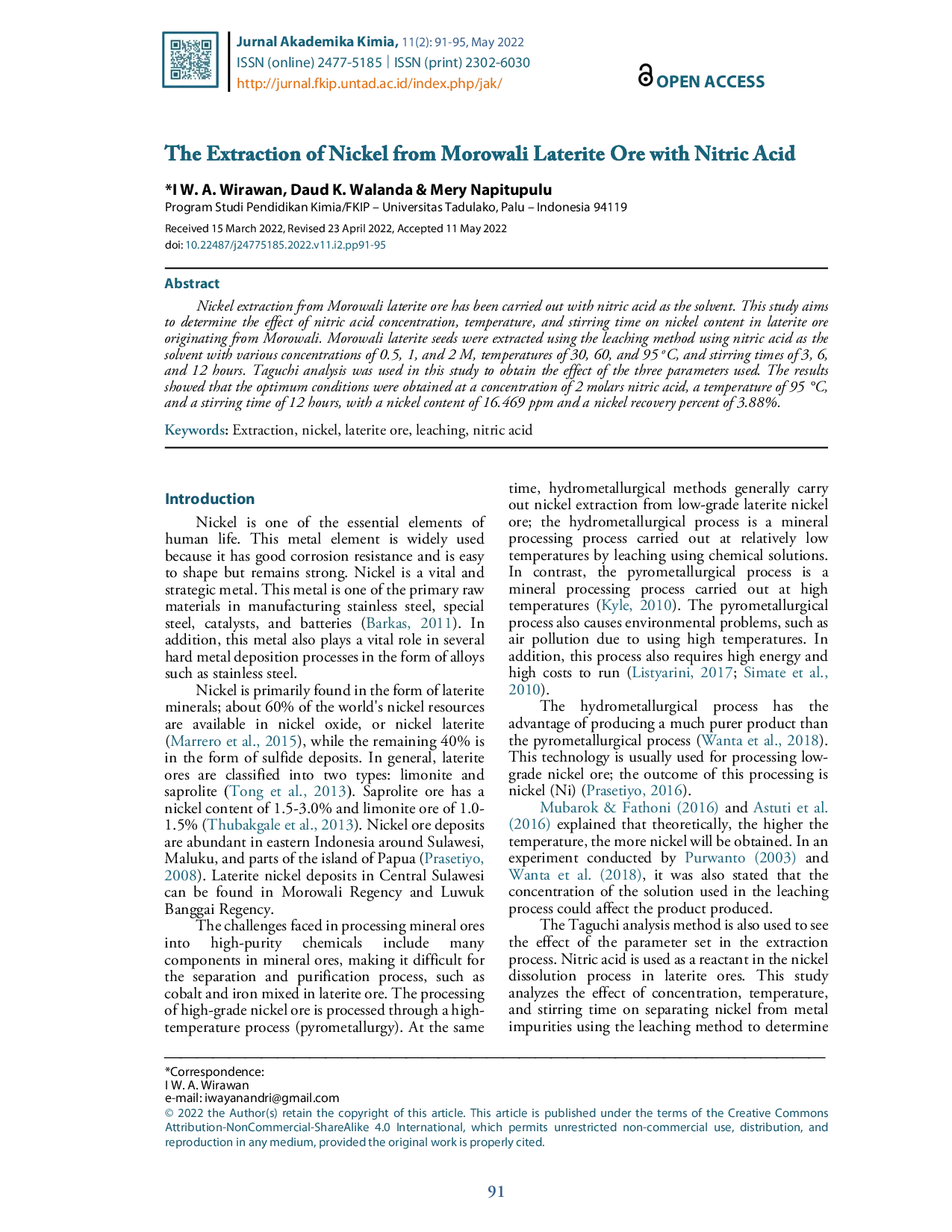 JURIS Ekstraksi Nikel dari Bijih Laterit Morowali dengan Asam Nitrat