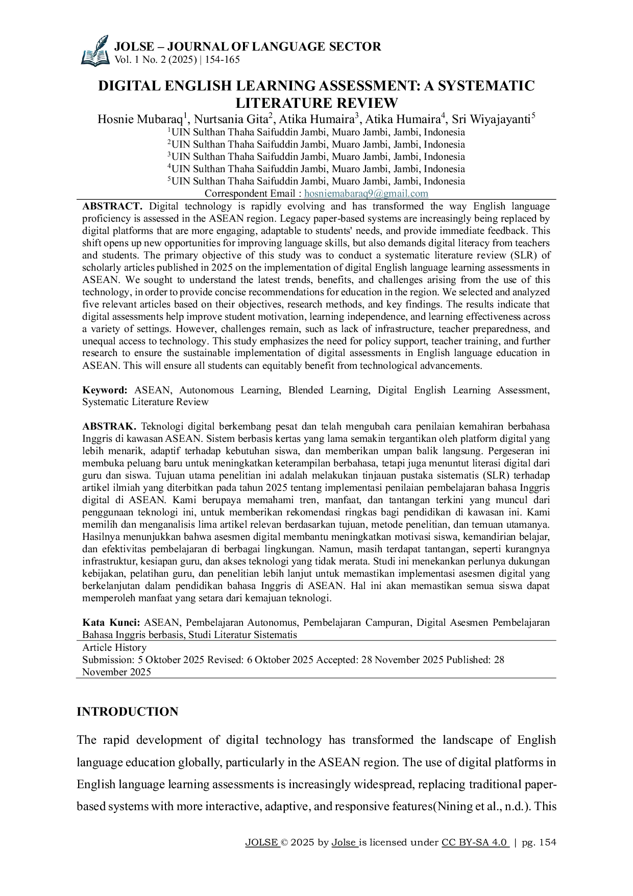 JURIS Digital English Learning Assessment A Systematic Literature Review