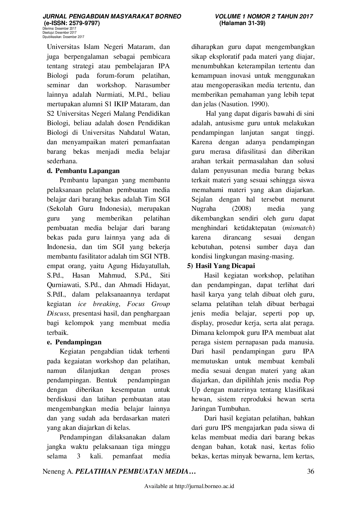 JURIS PELATIHAN PEMBUATAN MEDIA PEMBELAJARAN DARI BARANG BEKAS TERHADAP PENINGKATAN KEMAMPUAN GURU MADARASAH AL RAISIYAH SEKARBELA KOTA MATARAM