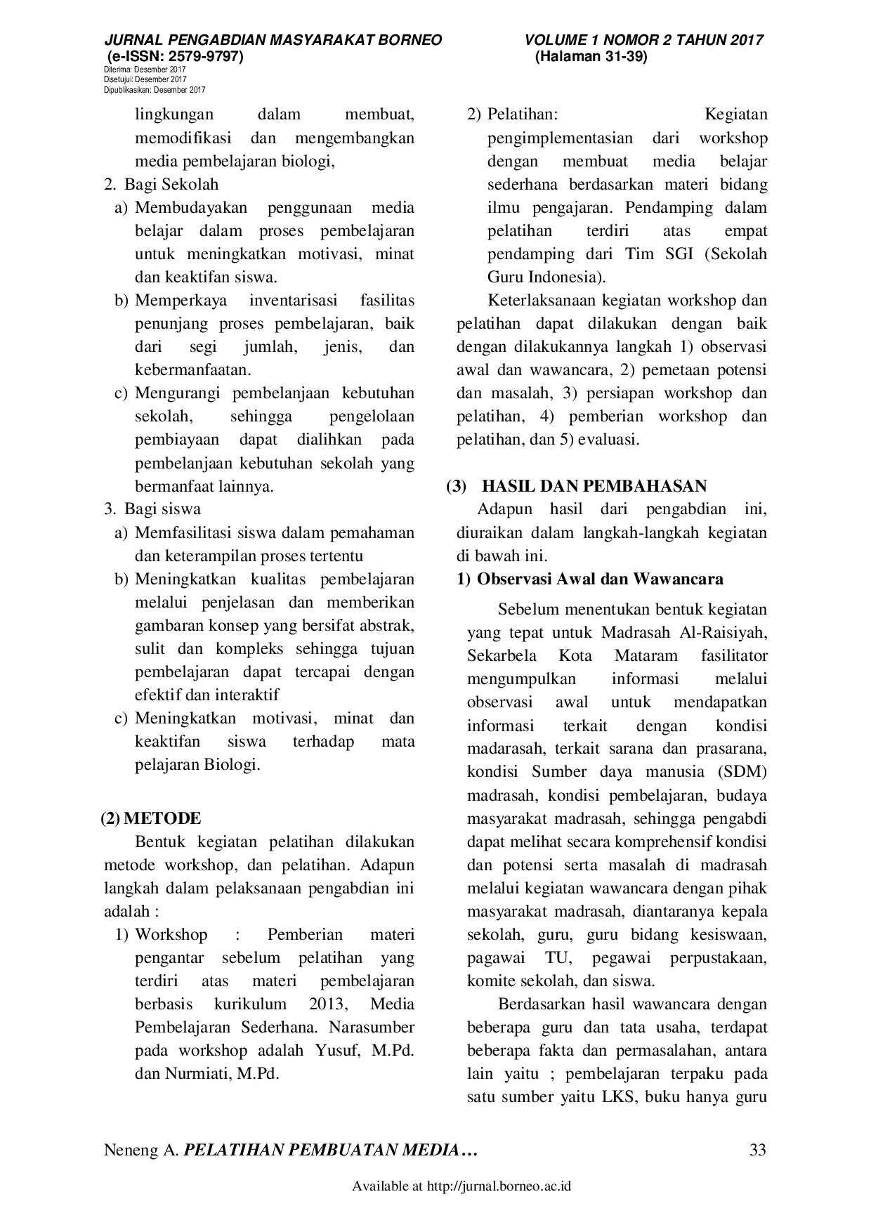 JURIS PELATIHAN PEMBUATAN MEDIA PEMBELAJARAN DARI BARANG BEKAS TERHADAP PENINGKATAN KEMAMPUAN GURU MADARASAH AL RAISIYAH SEKARBELA KOTA MATARAM