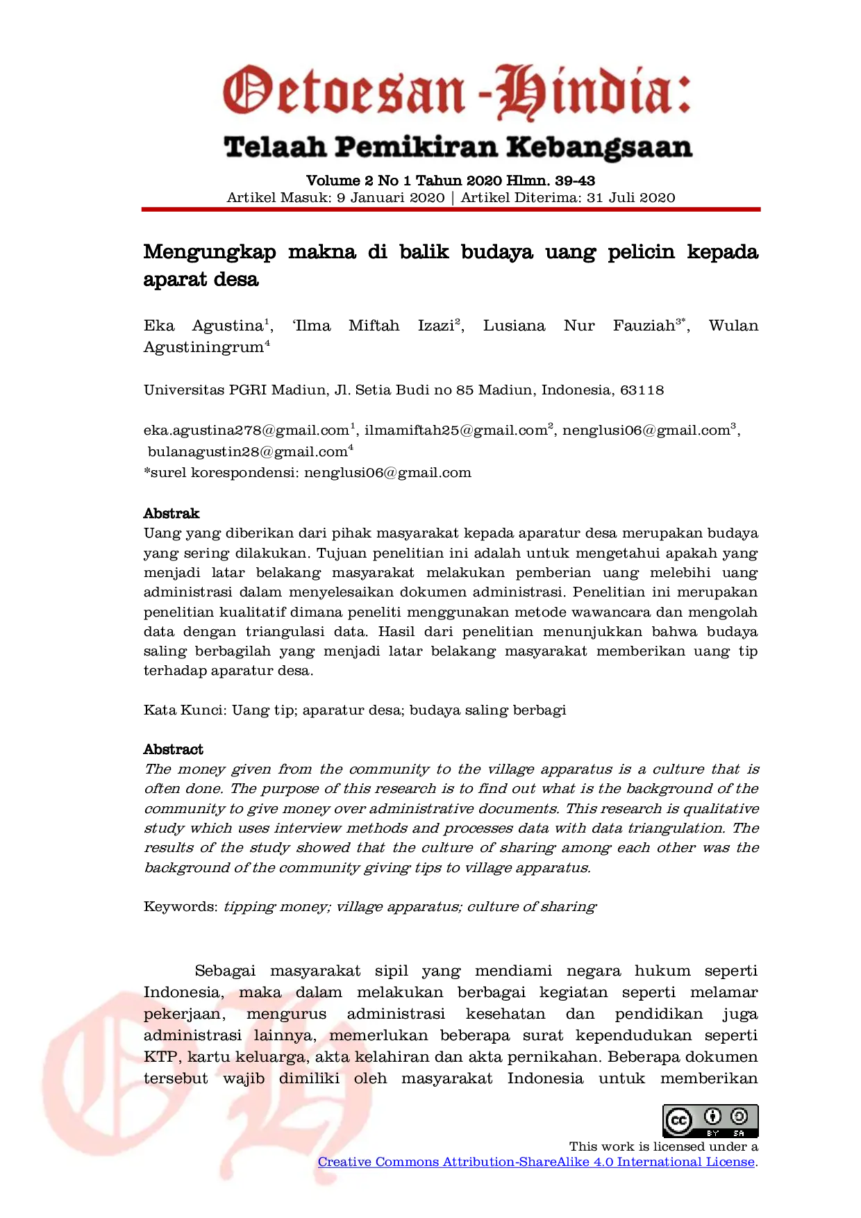 JURIS Mengungkap makna di balik budaya uang pelicin kepada aparat desa