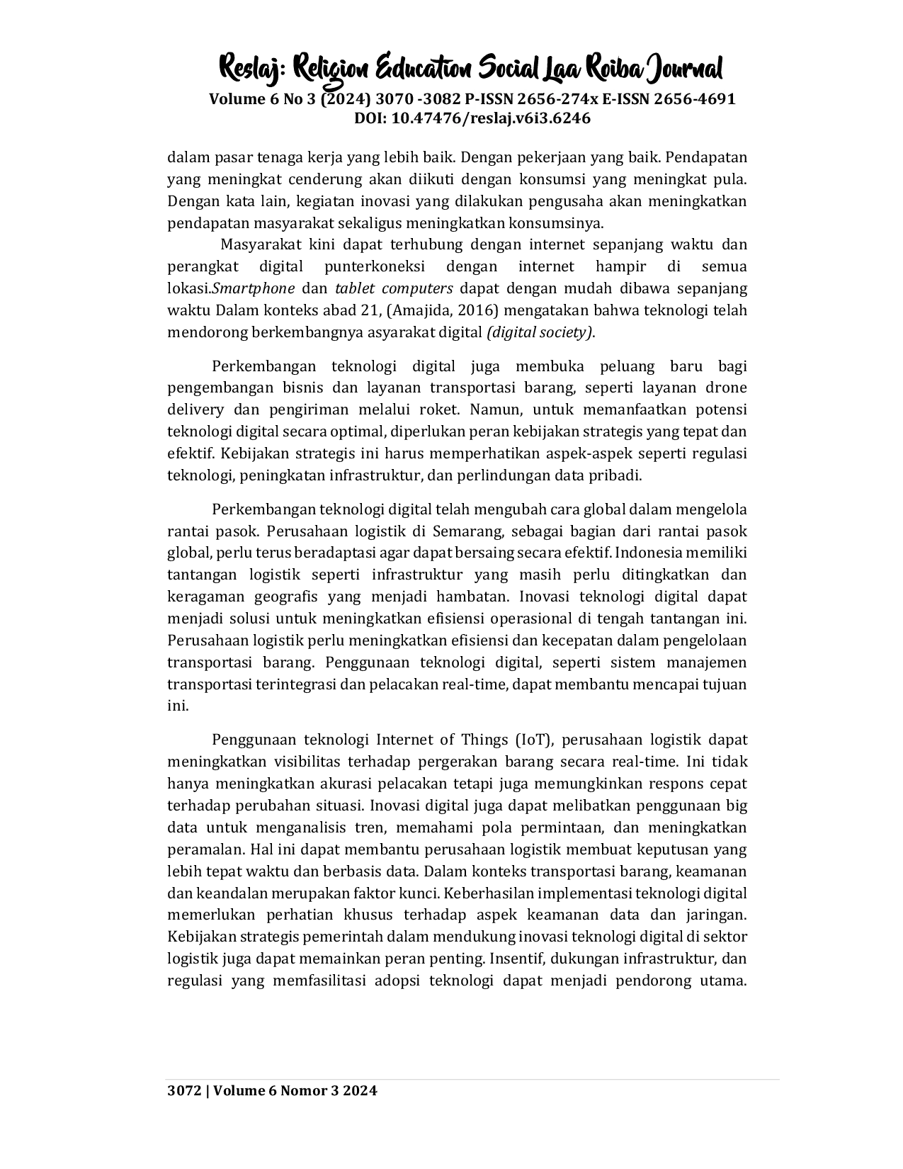 JURIS Peran Kebijakan Strategis Inovasi Teknologi Digital dalam Transportasi Barang Studi Perusahaan Logistik di Semarang