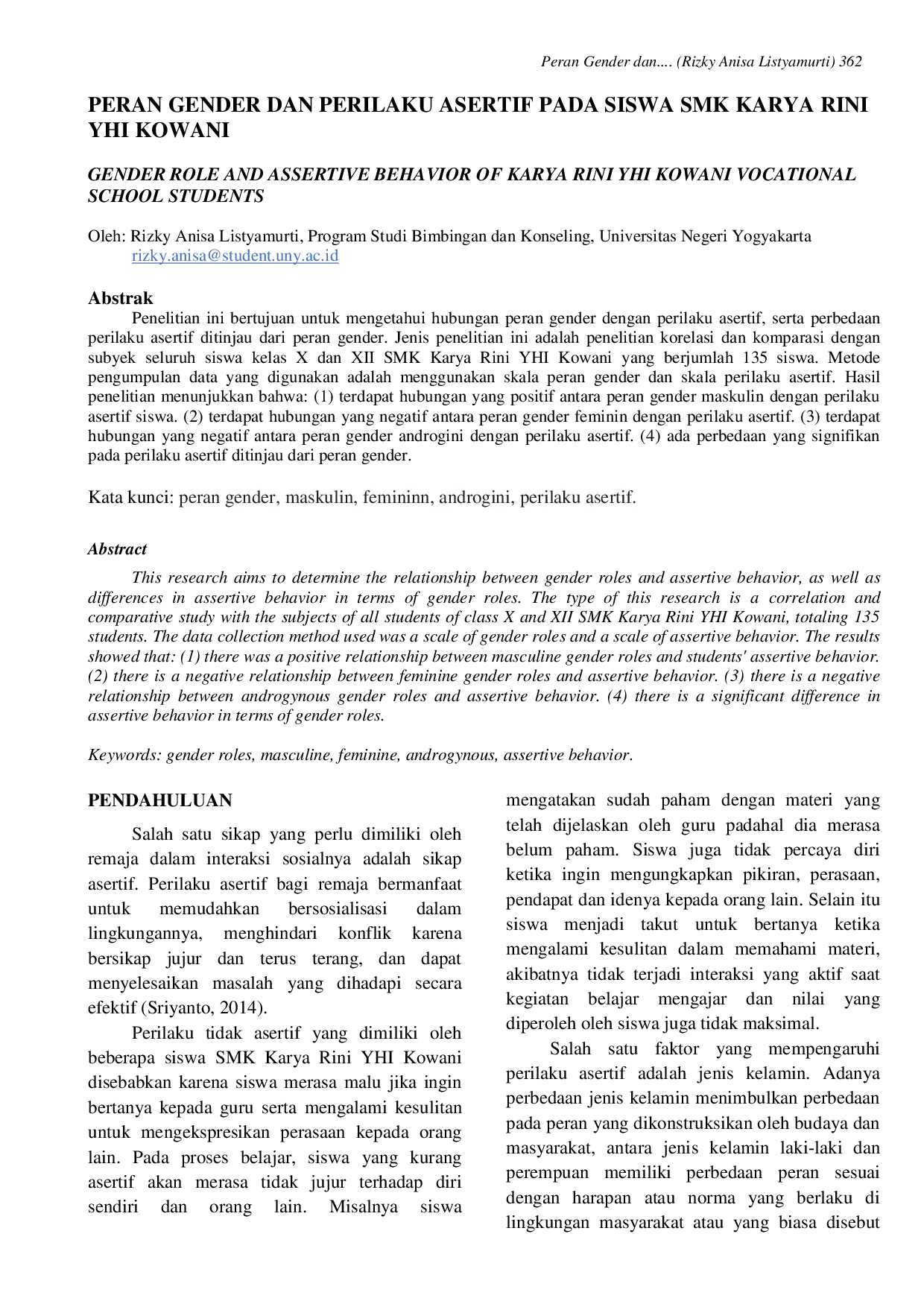 JURIS Peran Gender Dan Perilaku Asertif Pada Siswa Smk Karya Rini Yhi Kowani