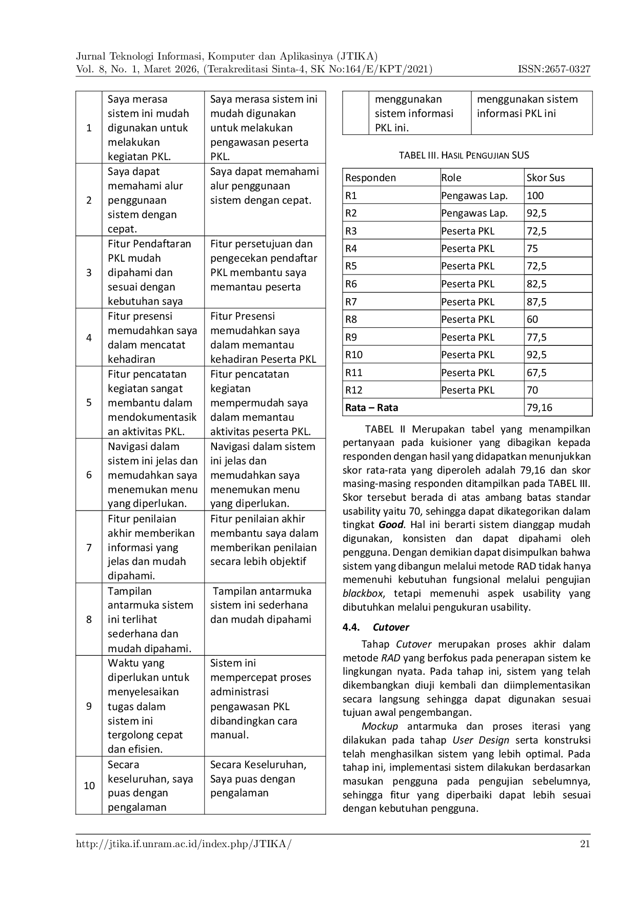 JURIS Pengembangan Sistem Informasi Monitoring Praktik Kerja Lapangan Bbpom Mataram Dengan Metode Rapid Application Development