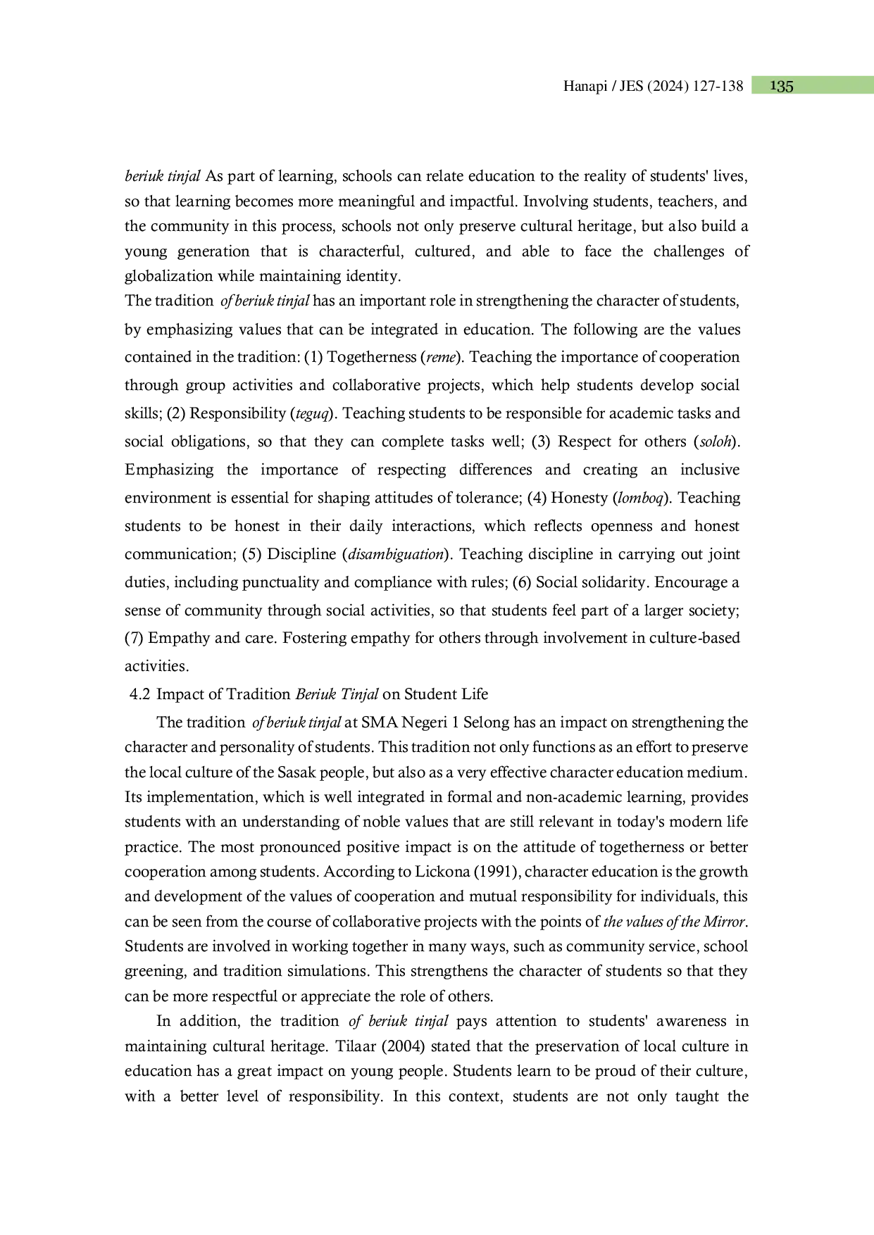 JURIS The Value of the Beriuk Tinjal Tradition as a Strengthening of Student Character in the Global Era