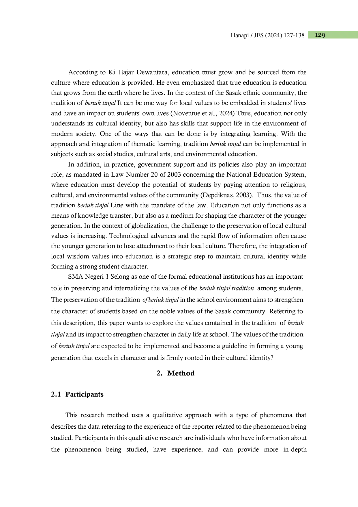 JURIS The Value of the Beriuk Tinjal Tradition as a Strengthening of Student Character in the Global Era