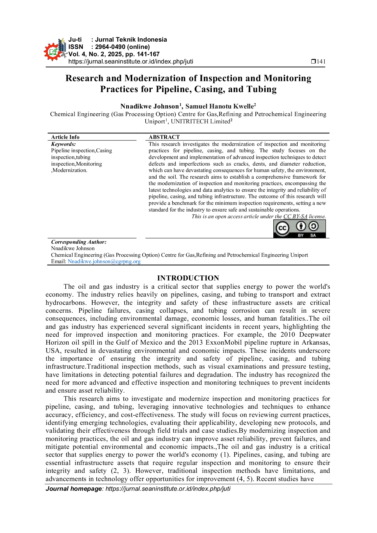JURIS Research and Modernization of Inspection and Monitoring Practices for Pipeline Casing and Tubing