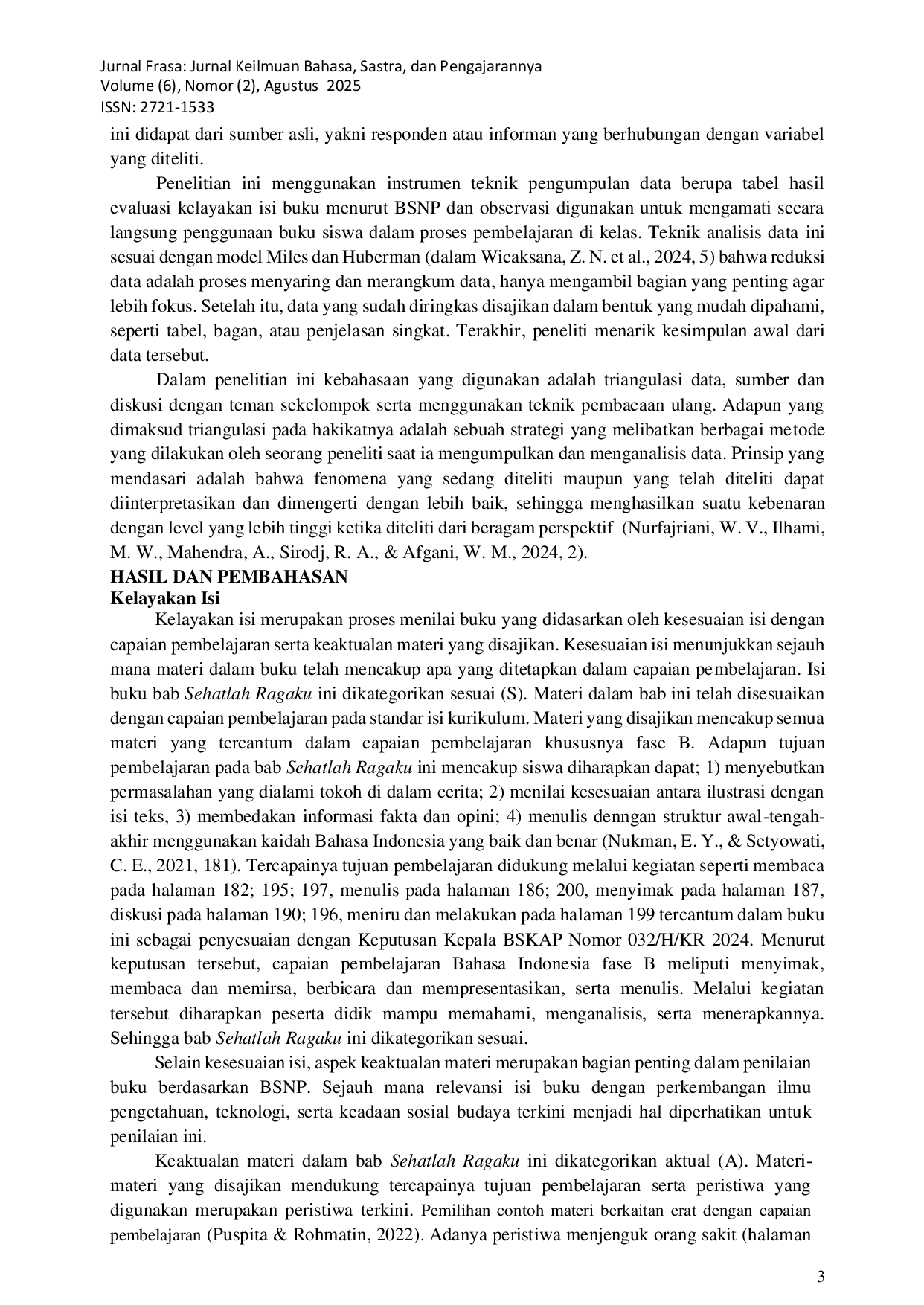 JURIS Analisis Sehatlah Ragaku Buku Siswa Kelas IV Sd Berbasis Kelayakan Buku Bsnp