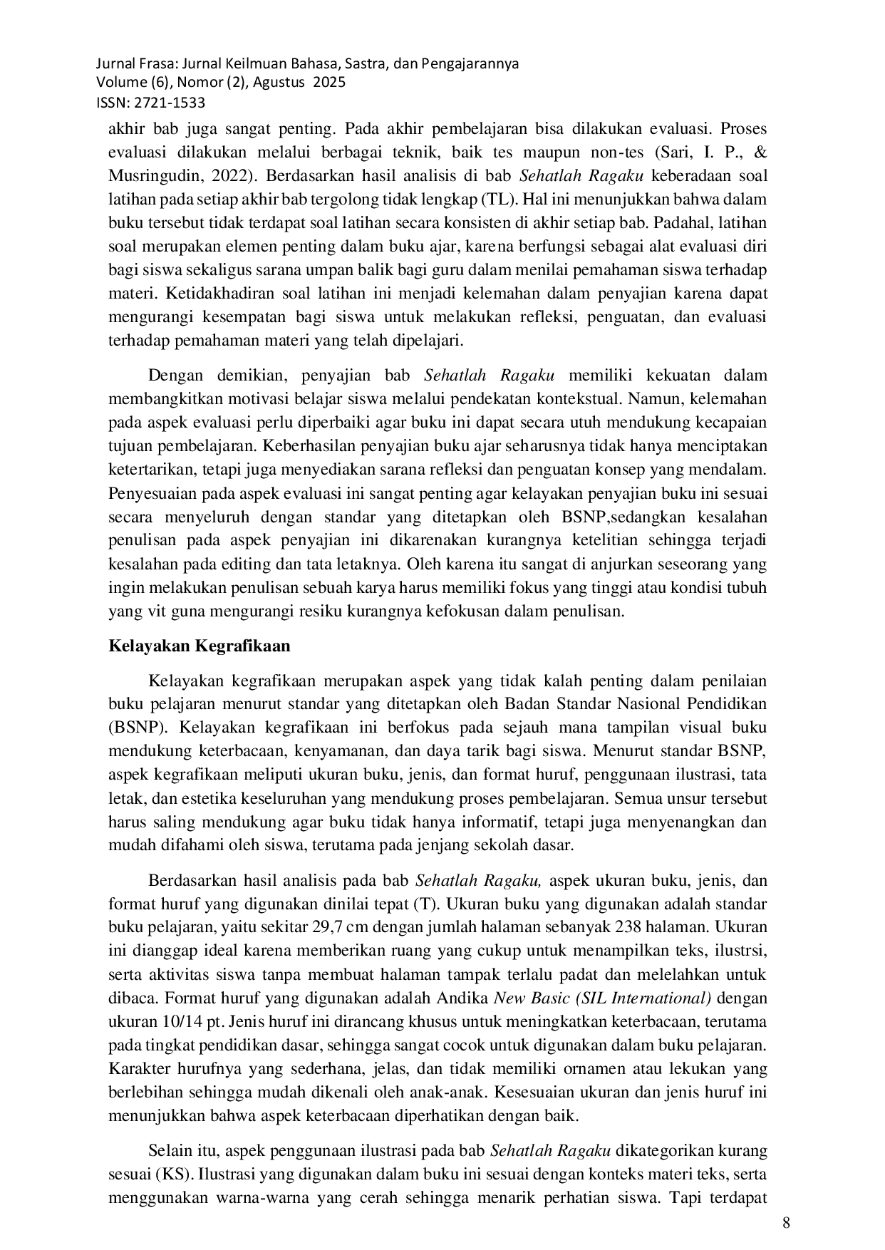JURIS Analisis Sehatlah Ragaku Buku Siswa Kelas IV Sd Berbasis Kelayakan Buku Bsnp