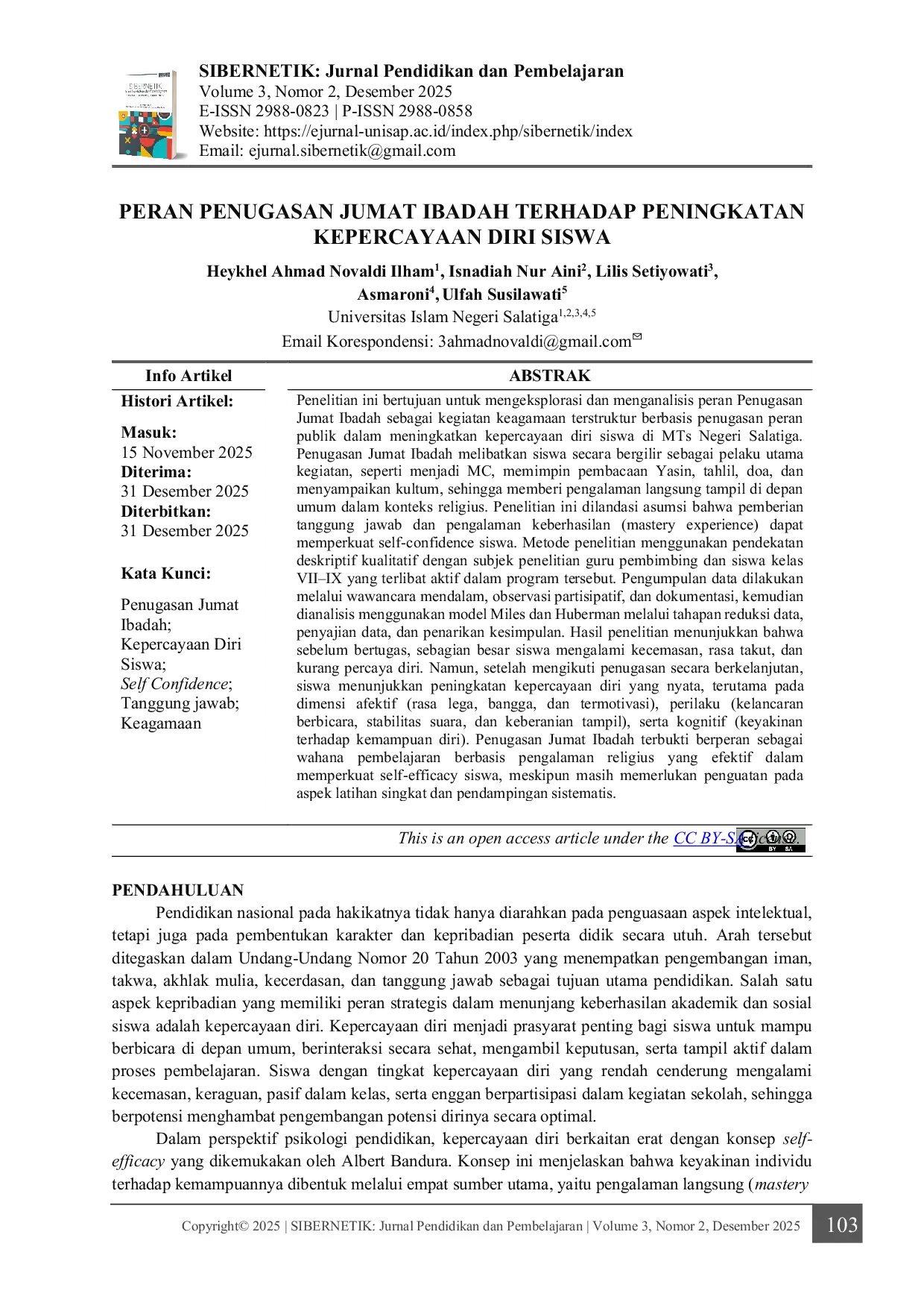 JURIS Peran Penugasan Jumat Ibadah terhadap Peningkatan Kepercayaan Diri Siswa