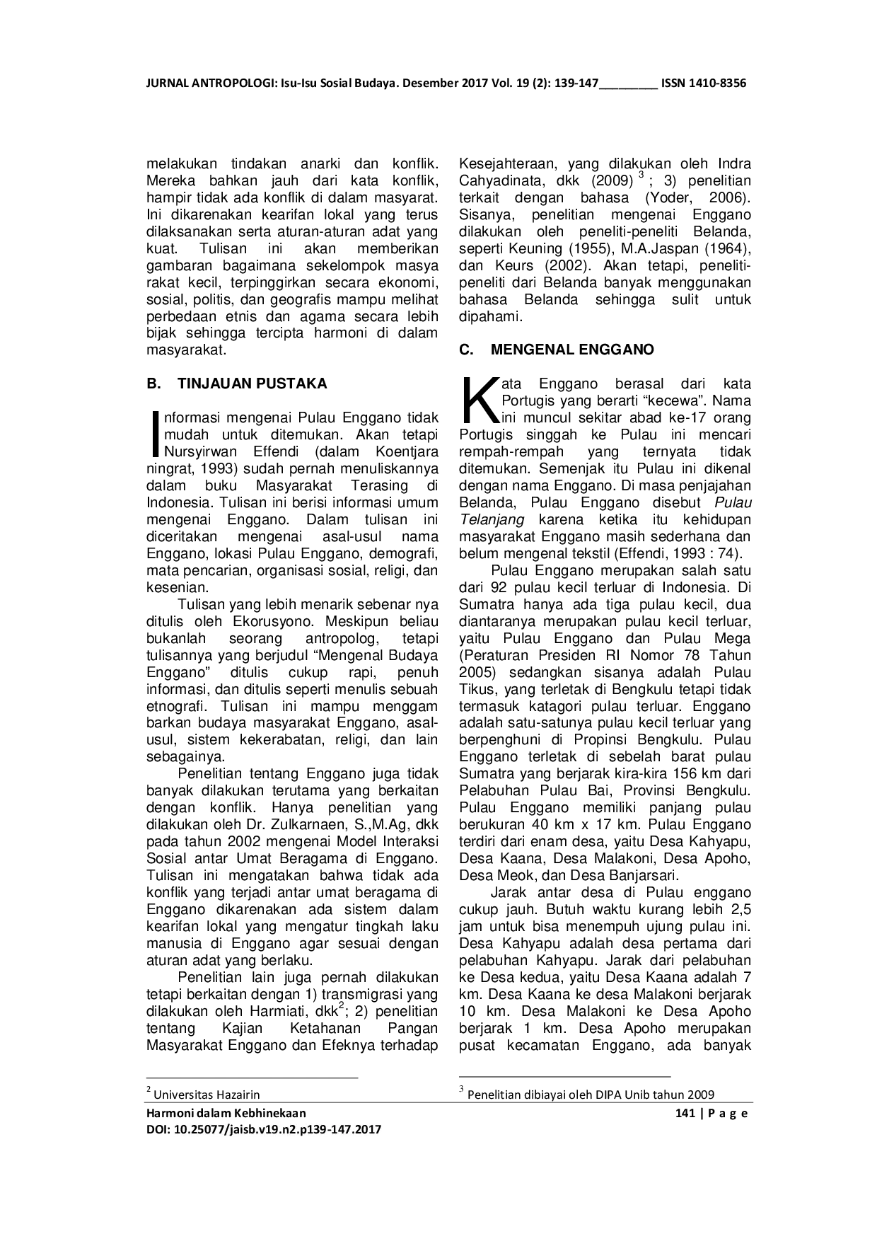 JURIS HARMONI DALAM KEBHINEKAAN Kearifan Lokal Masyarakat Pulau Enggano Provinsi Bengkulu Dalam Mengatasi Konflik