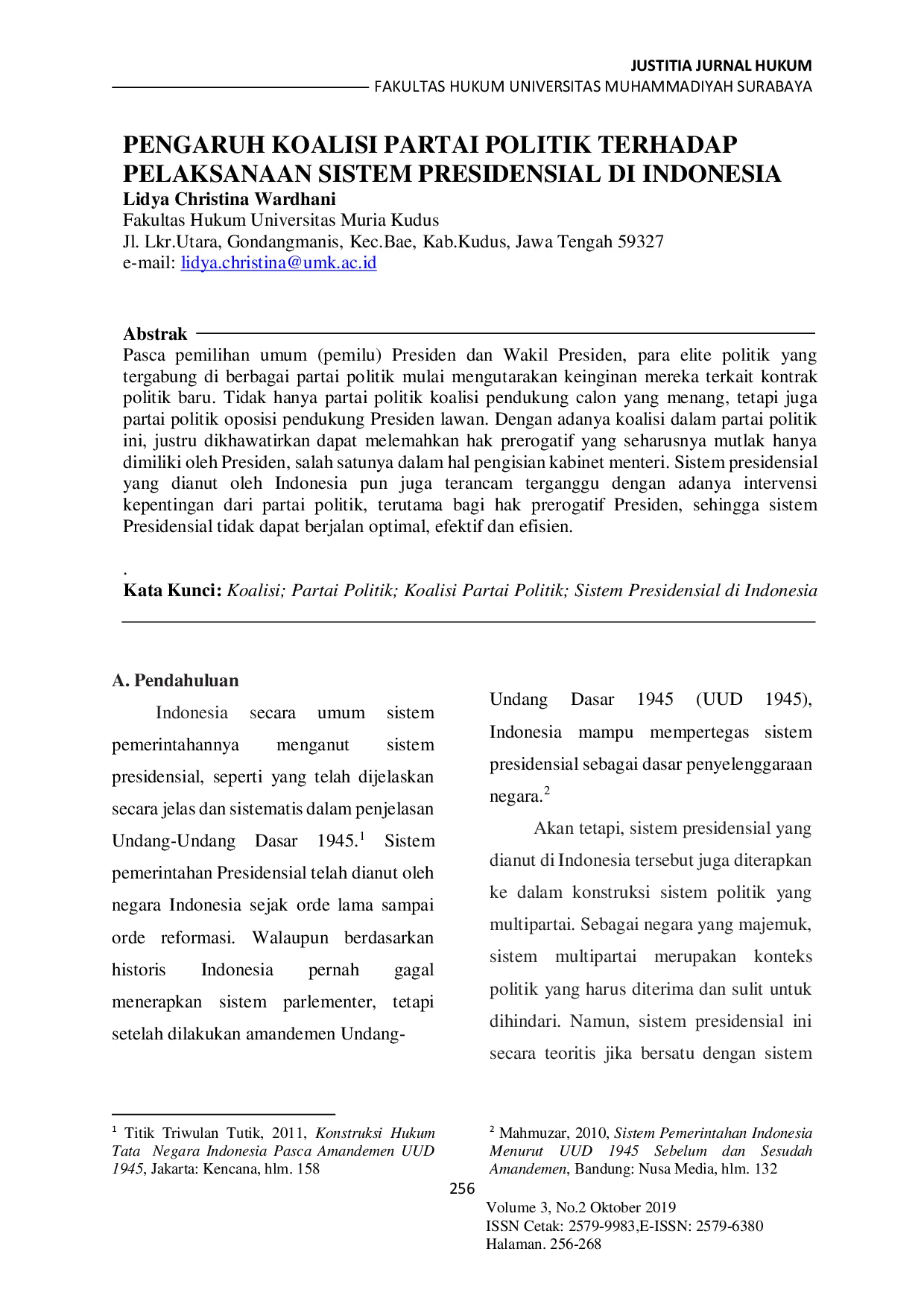 JURIS Pengaruh Koalisi Partai Politik Terhadap Pelaksanaan Sistem Presidensial di Indonesia